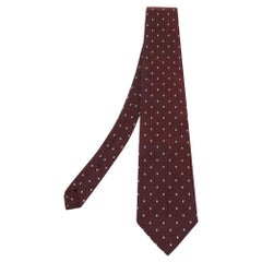 Yves Saint Laurent Burgunderfarbene Seidenjacquard-Krawatte mit Muster