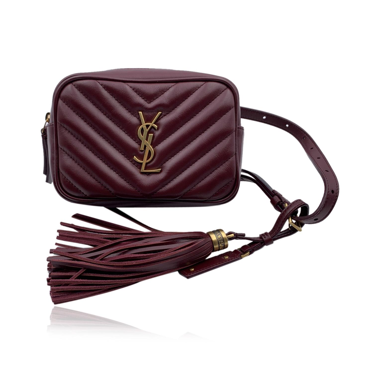 Yves Saint Laurent Burgundy Quilted Leather Lou Belt Bag with Tassel In New Condition In Rome, Rome