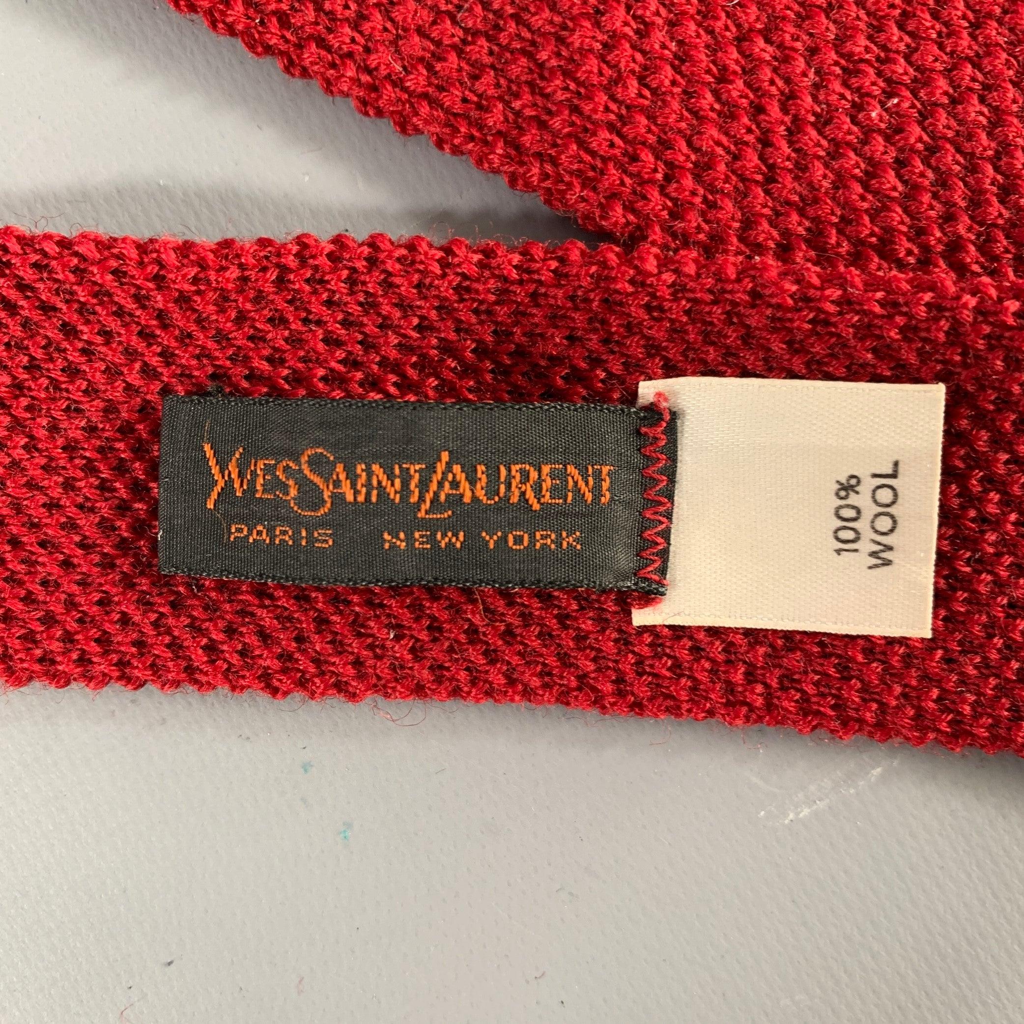 YVES SAINT LAURENT Burgundy Red Knit Wool Tie In Good Condition In San Francisco, CA