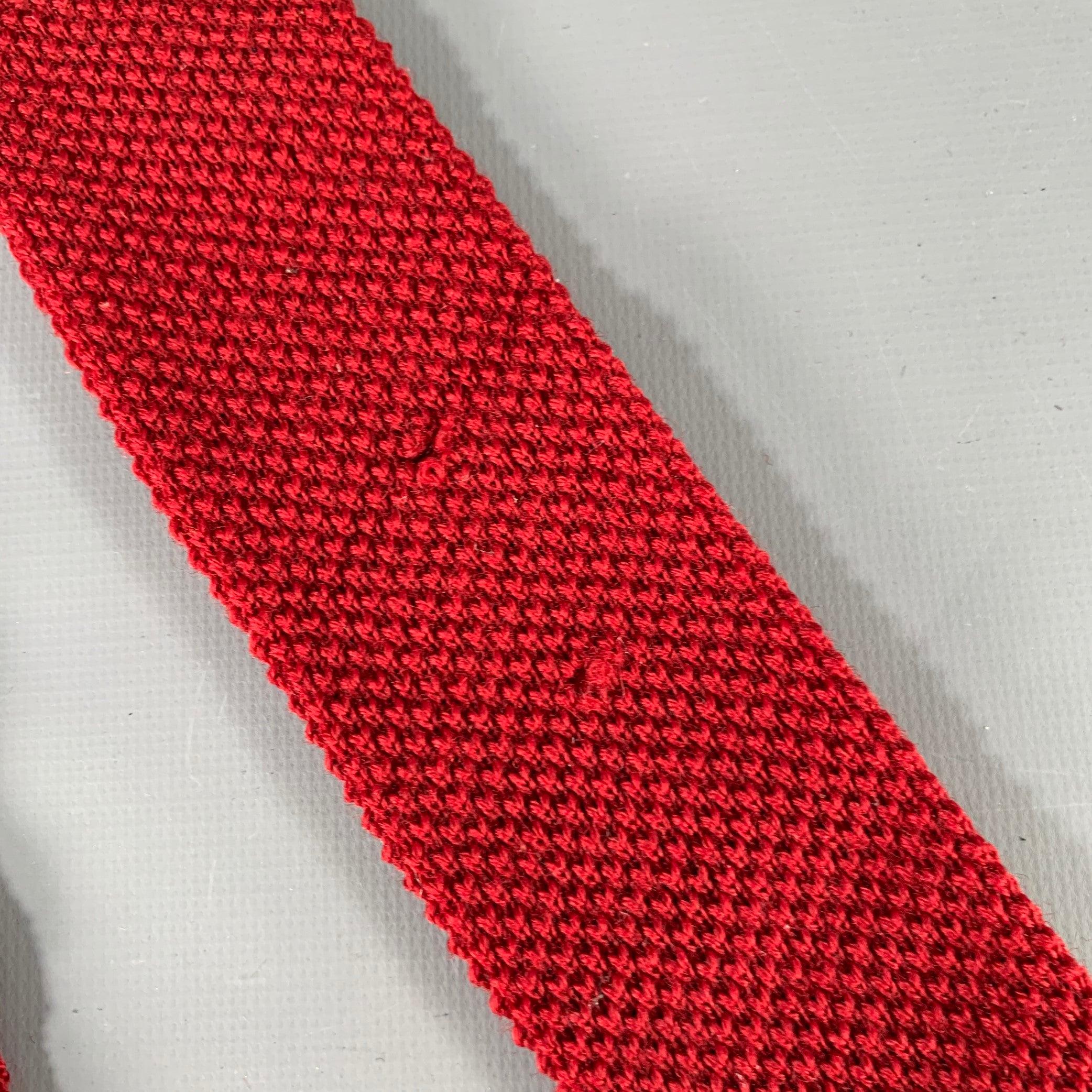 YVES SAINT LAURENT Burgundy Red Knit Wool Tie 1