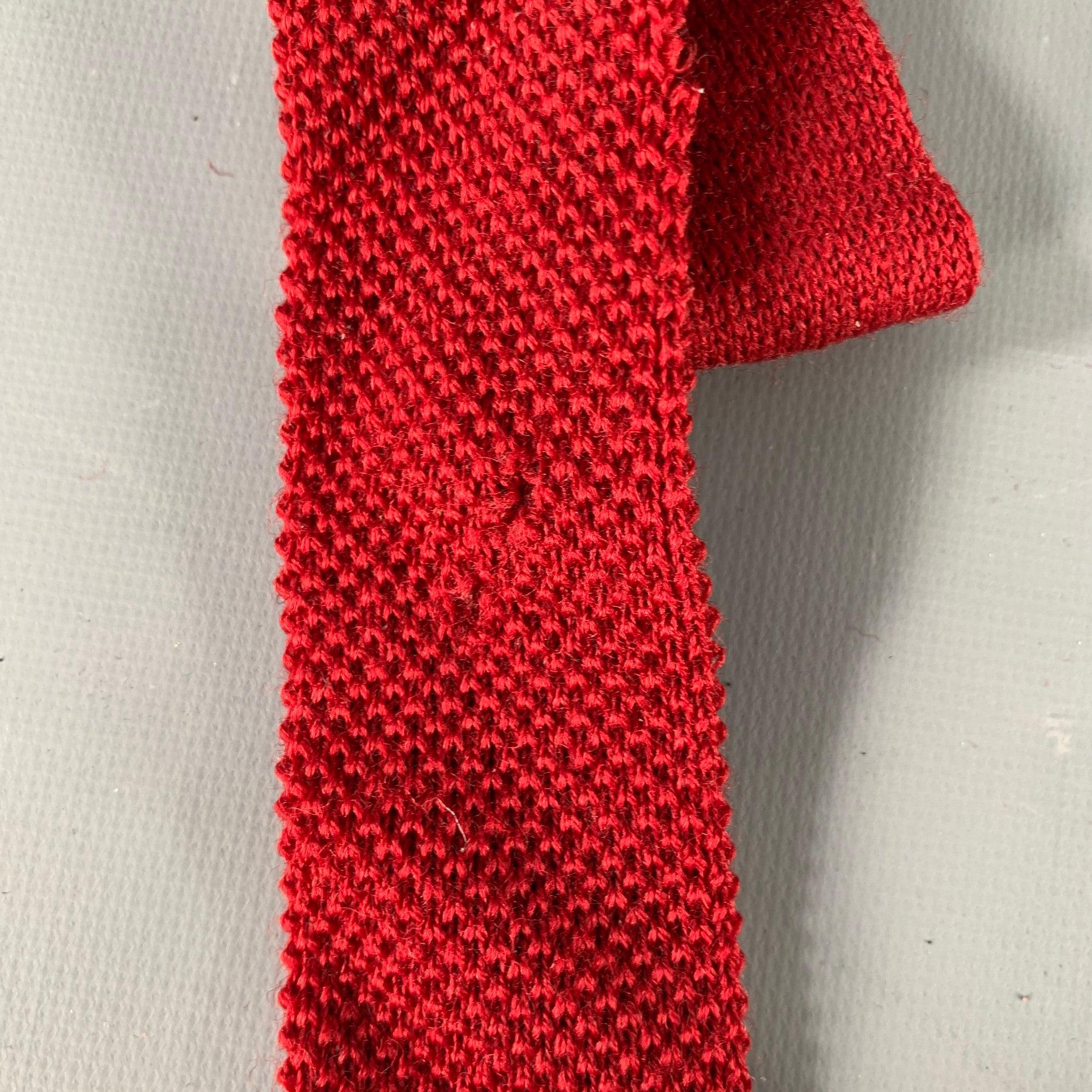 YVES SAINT LAURENT Burgundy Red Knit Wool Tie 2