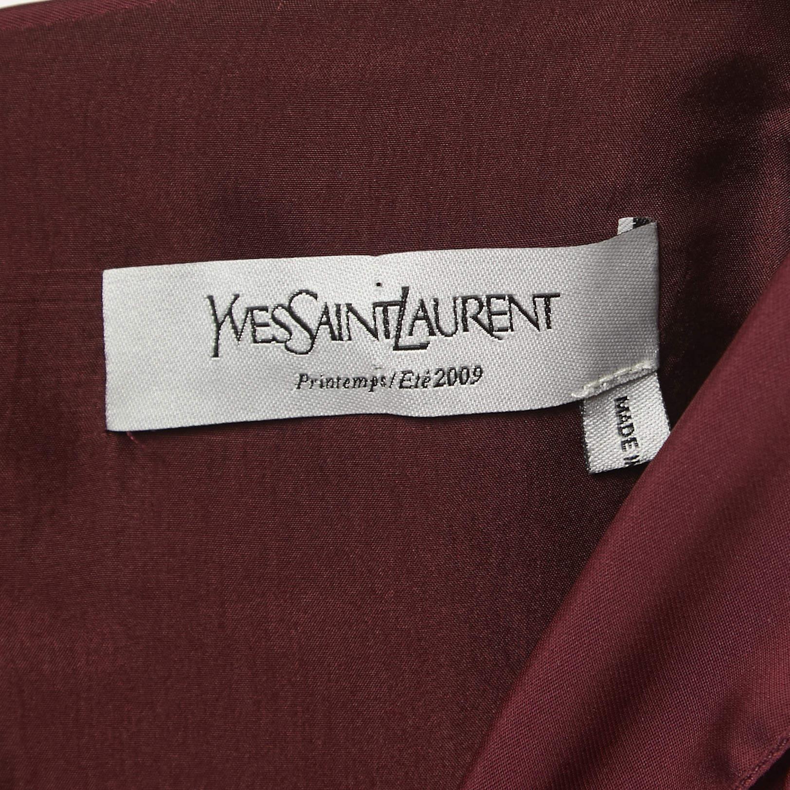Yves Saint Laurent Burgundy Silk Blend Midi Dress S In Good Condition In Dubai, Al Qouz 2