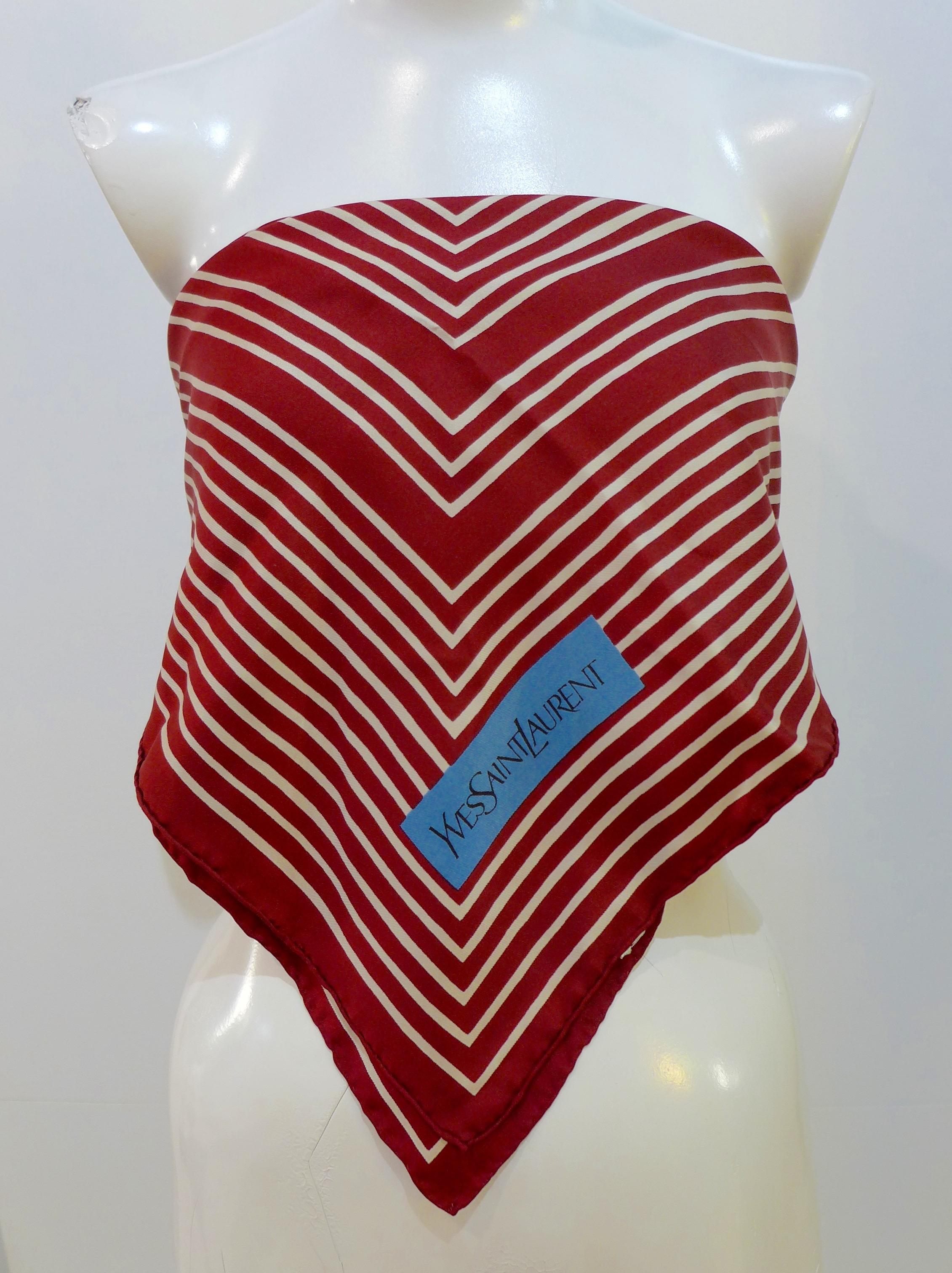 Yves Saint Laurent Burgundy Striped Silk Scarf In Good Condition For Sale In Los Angeles, CA