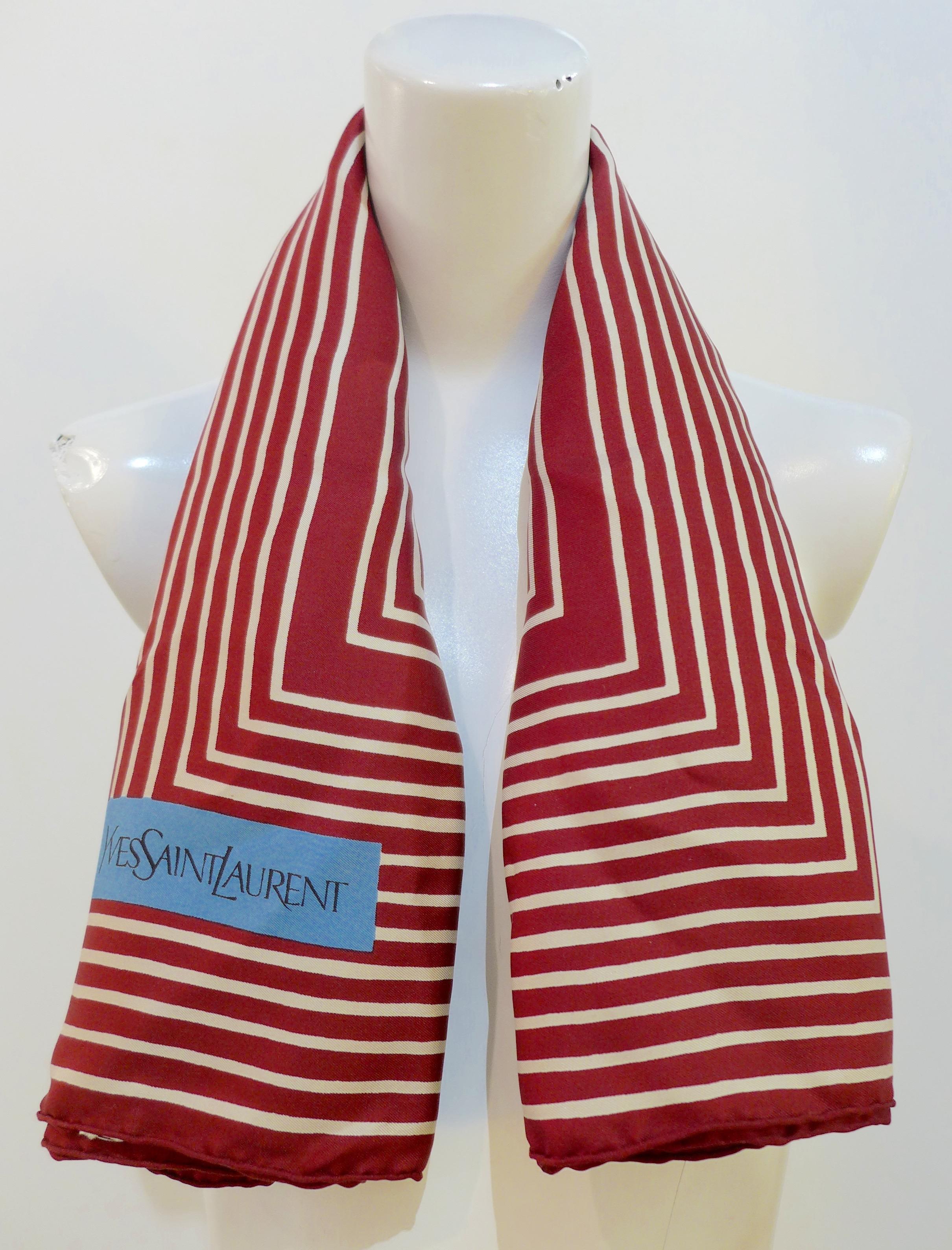 Yves Saint Laurent Burgundy Striped Silk Scarf For Sale 1