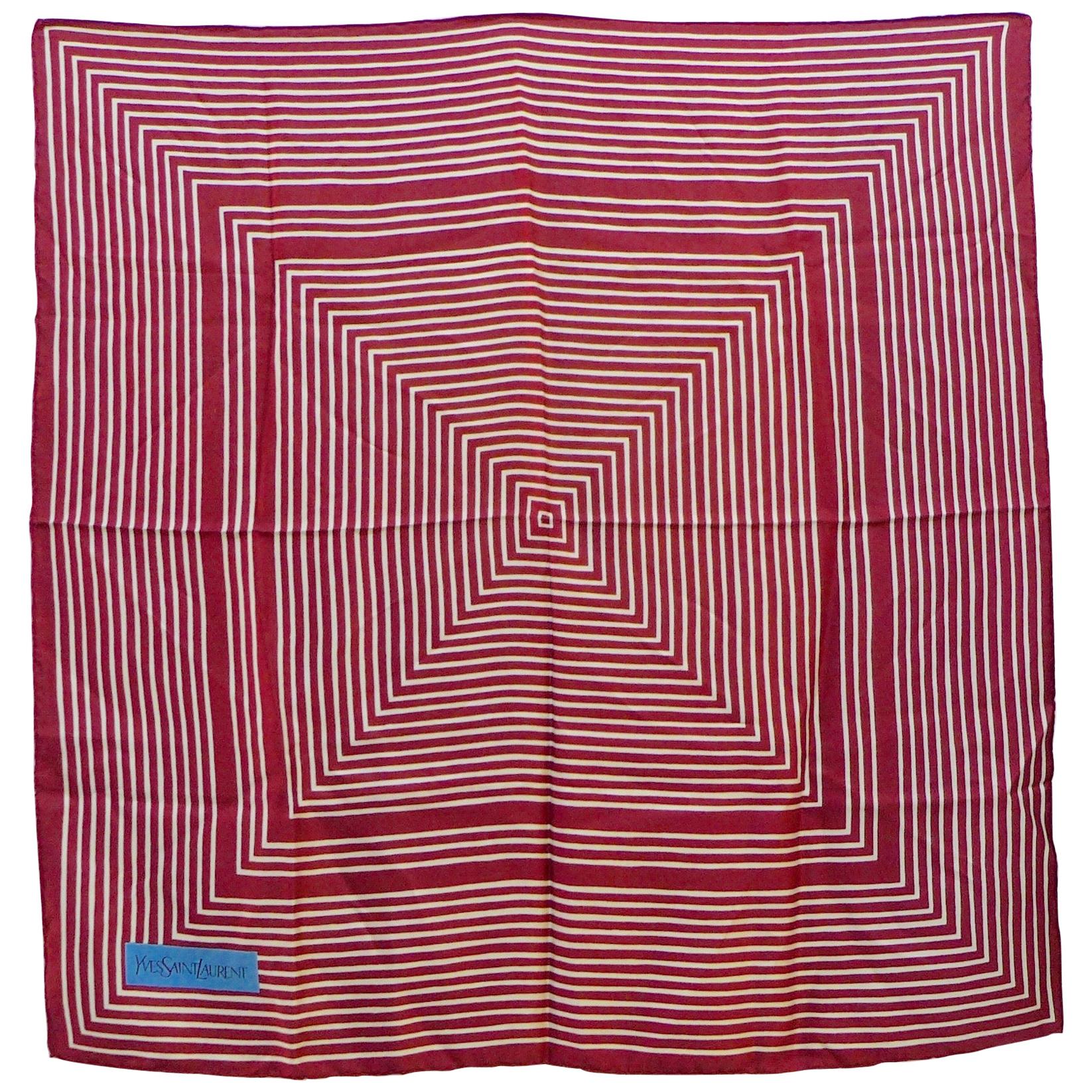 Yves Saint Laurent Burgundy Striped Silk Scarf For Sale