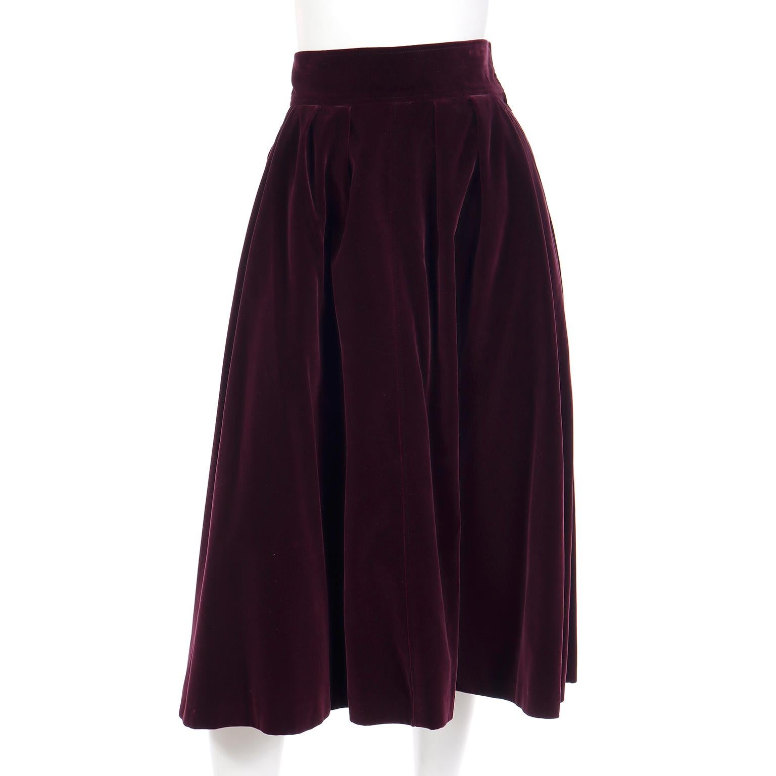 Yves Saint Laurent Burgundy Velvet Jacket & Skirt 2 Piece Suit  For Sale 5