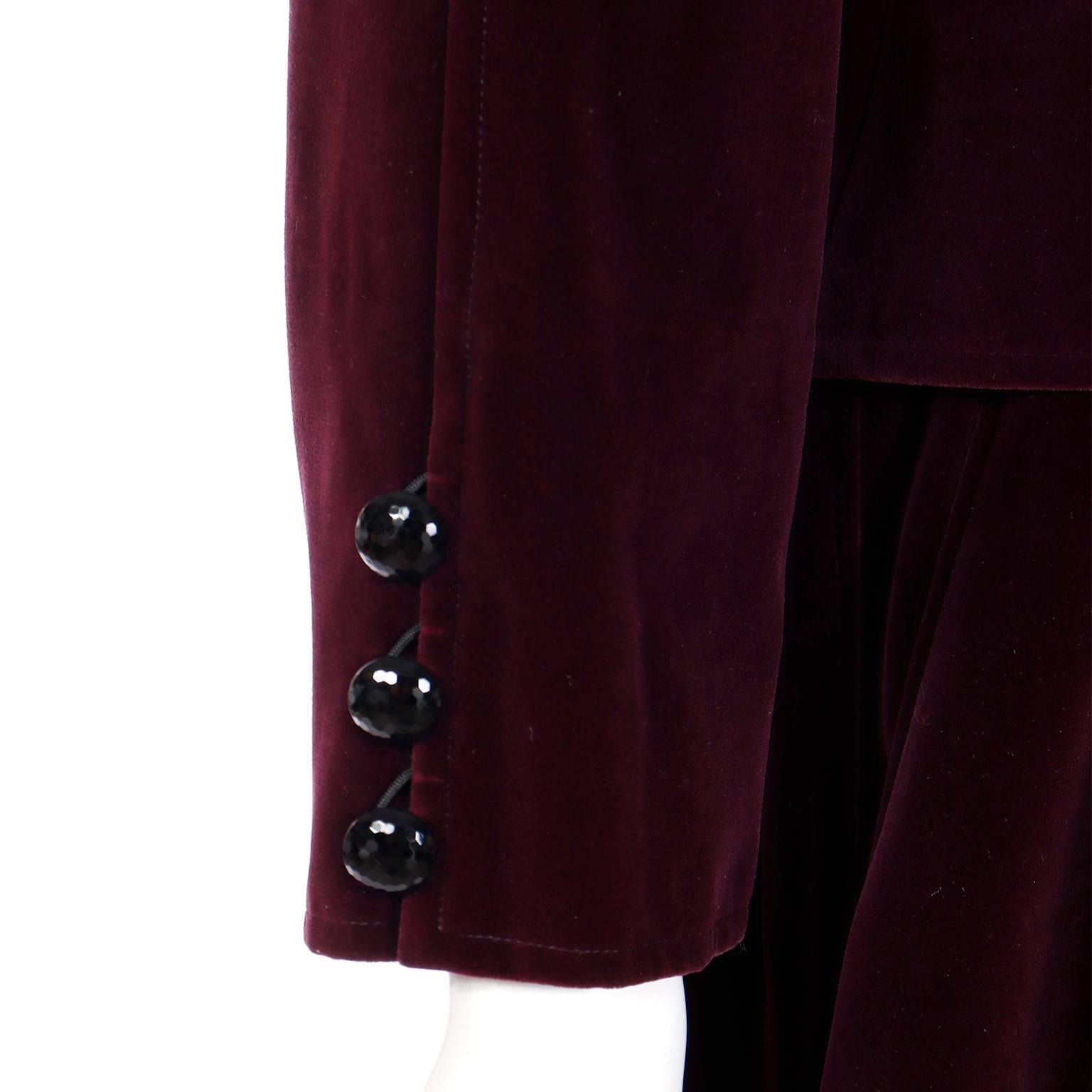 Yves Saint Laurent Burgundy Velvet Jacket & Skirt 2 Piece Suit  For Sale 4