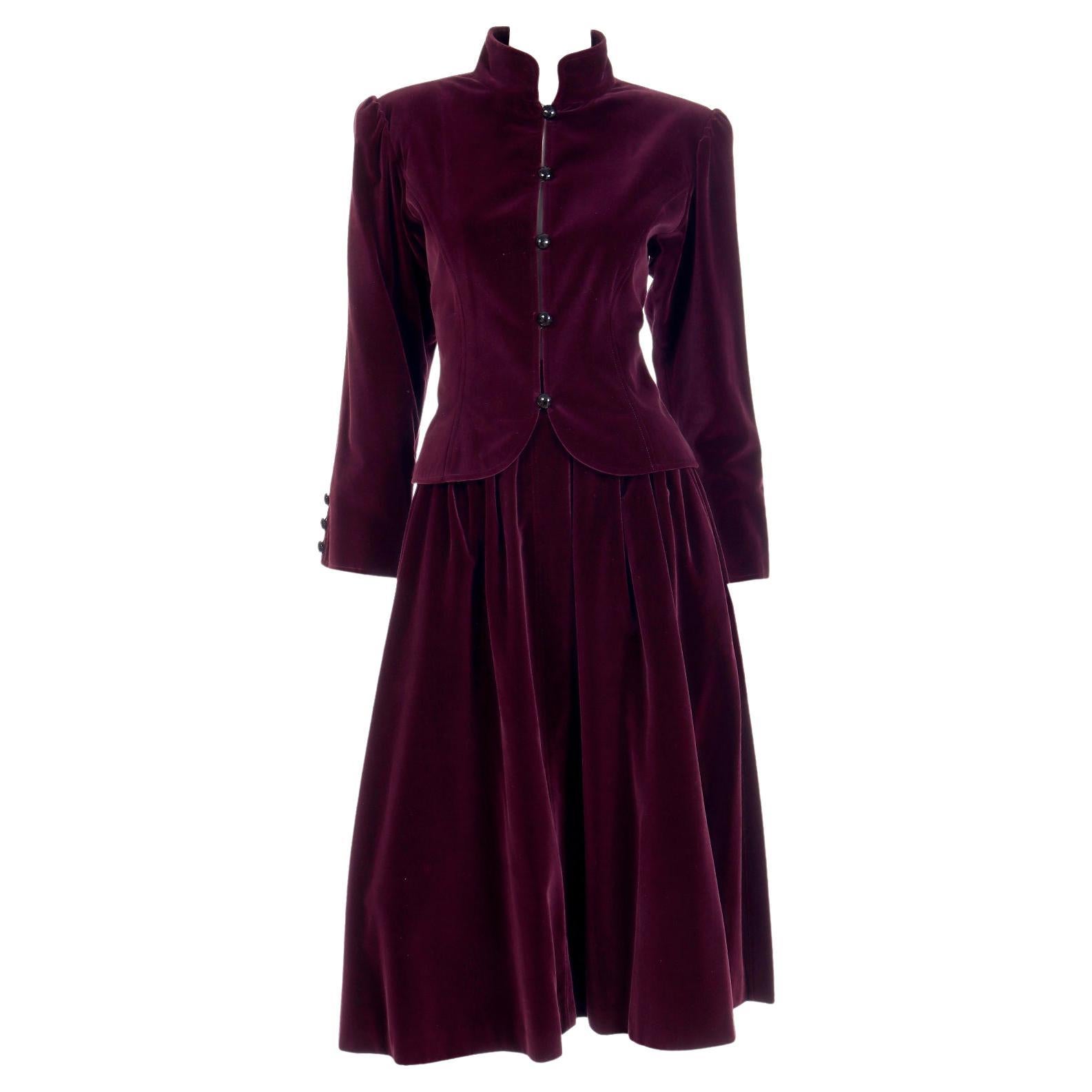 Yves Saint Laurent Burgundy Velvet Jacket & Skirt 2 Piece Suit  For Sale