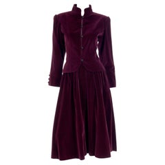 Yves Saint Laurent Burgundy Velvet Jacket & Skirt 2 Pieces Suit 