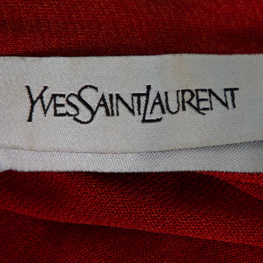Red Yves Saint Laurent Burnt Orange Cotton Silk Cardigan L