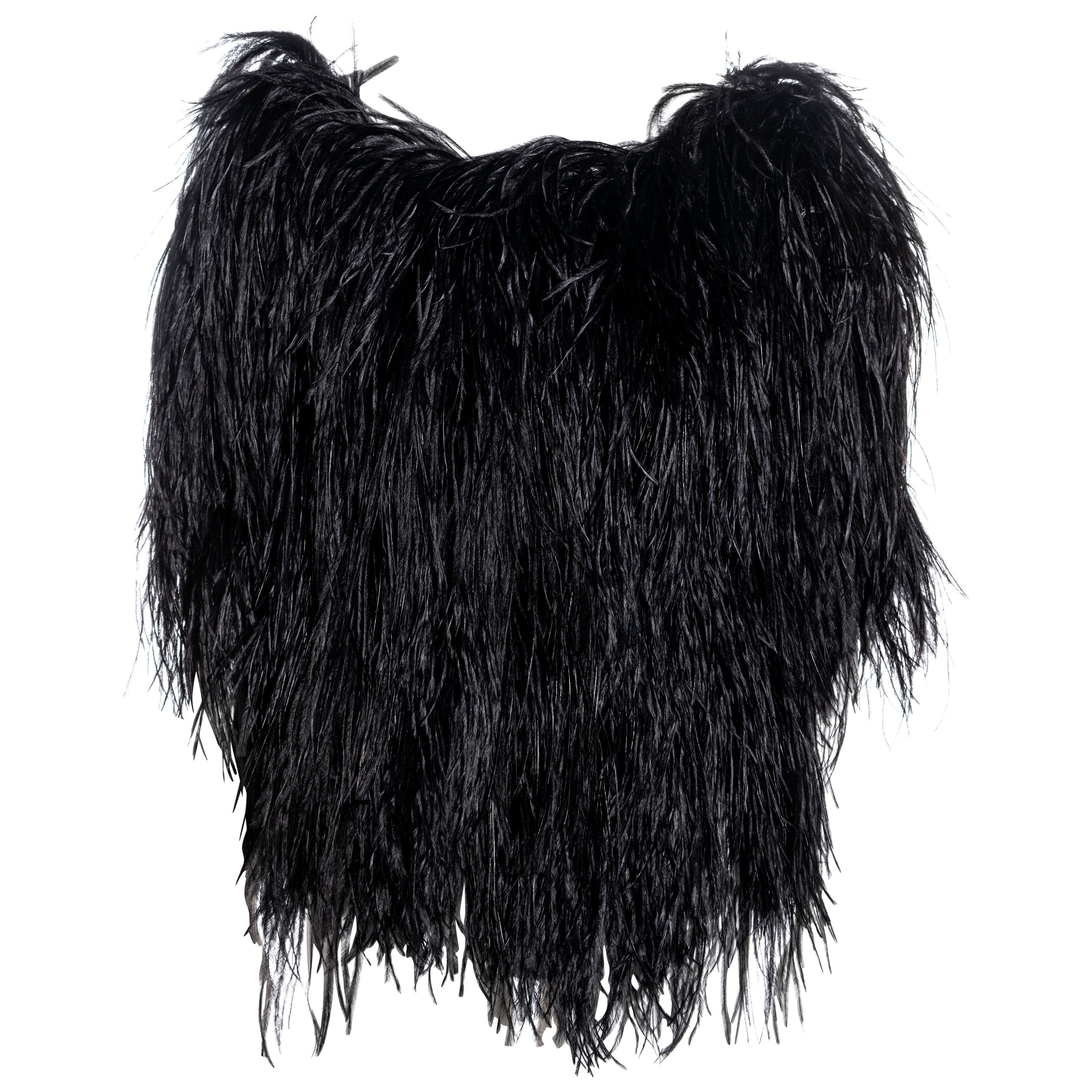 Yves Saint Laurent by Alber Elbaz Schwarzes Oberteil aus Straußenfedern, fw 1999