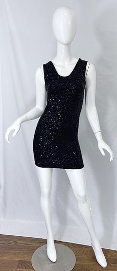 Yves Saint Laurent 2008 Black Sequin Plunging Back YSL Mini Dress
