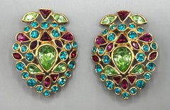 Yves Saint Laurent by Robert Goossens 1980s Gold & Rhinestone Large Earrings