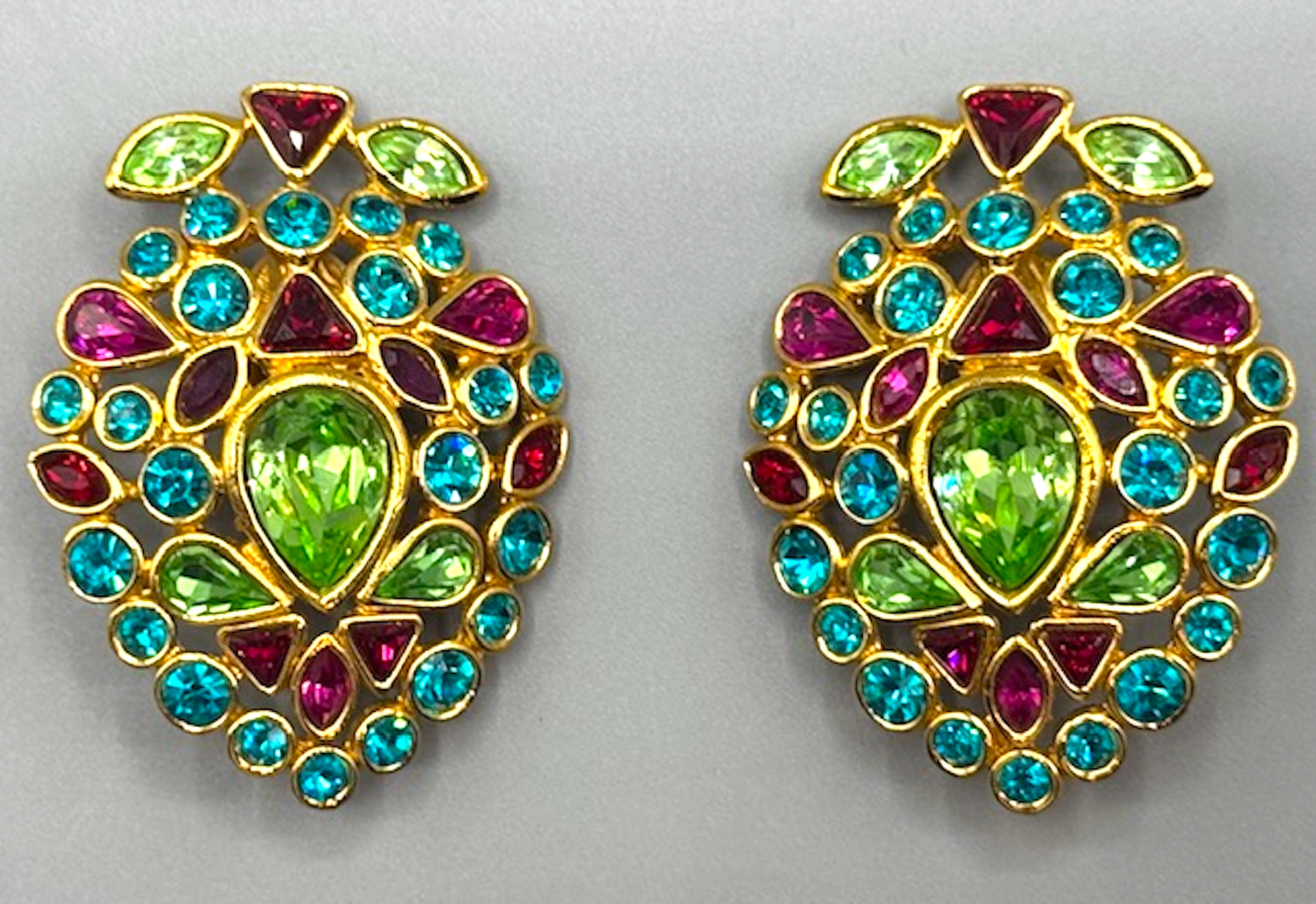 Mixed Cut Yves Saint Laurent by Robert Goossens 1980s Gold & Rhinestone Large Earrings