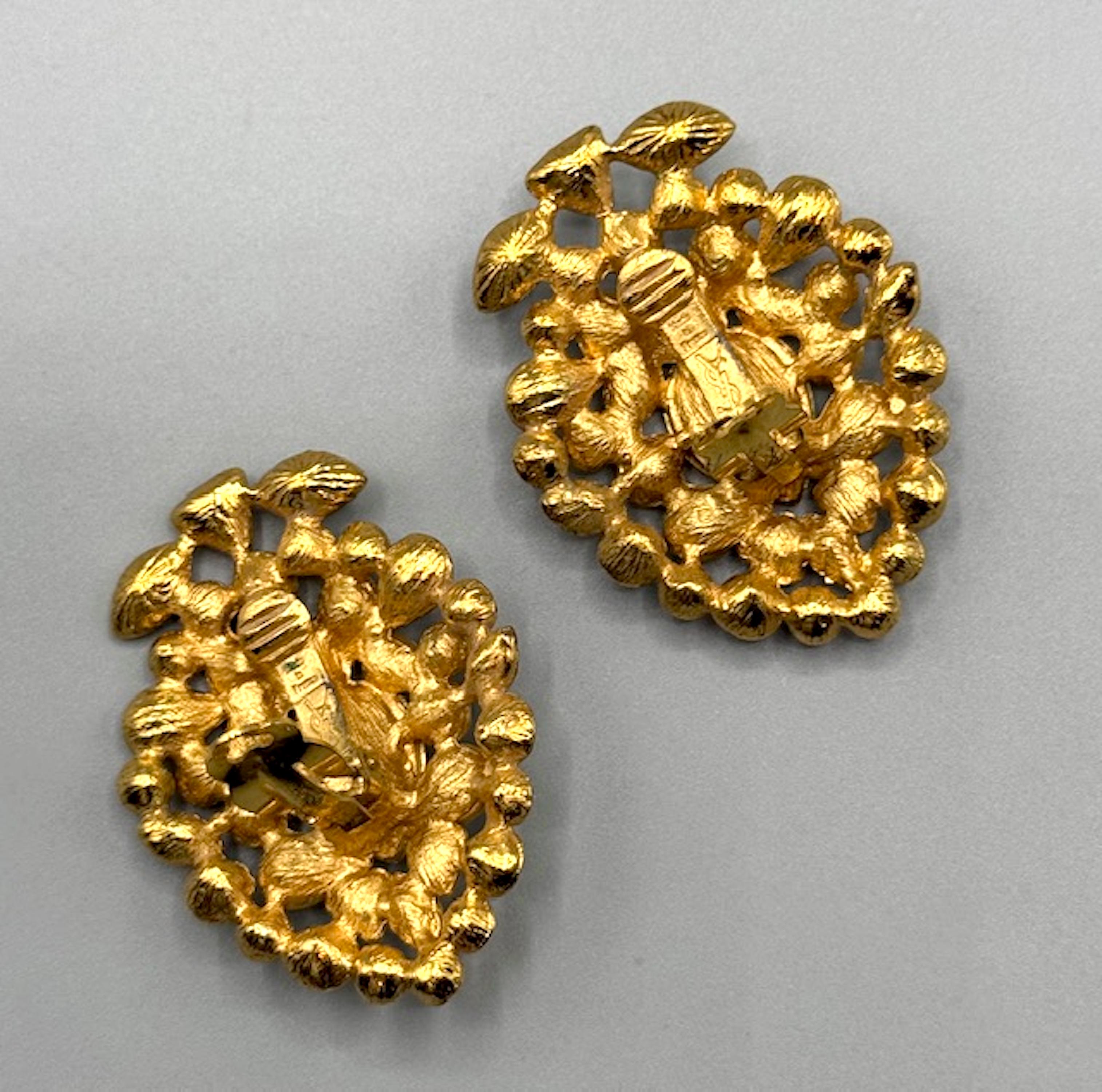 Yves Saint Laurent by Robert Goossens 1980s Gold & Rhinestone Large Earrings In Good Condition In New York, NY