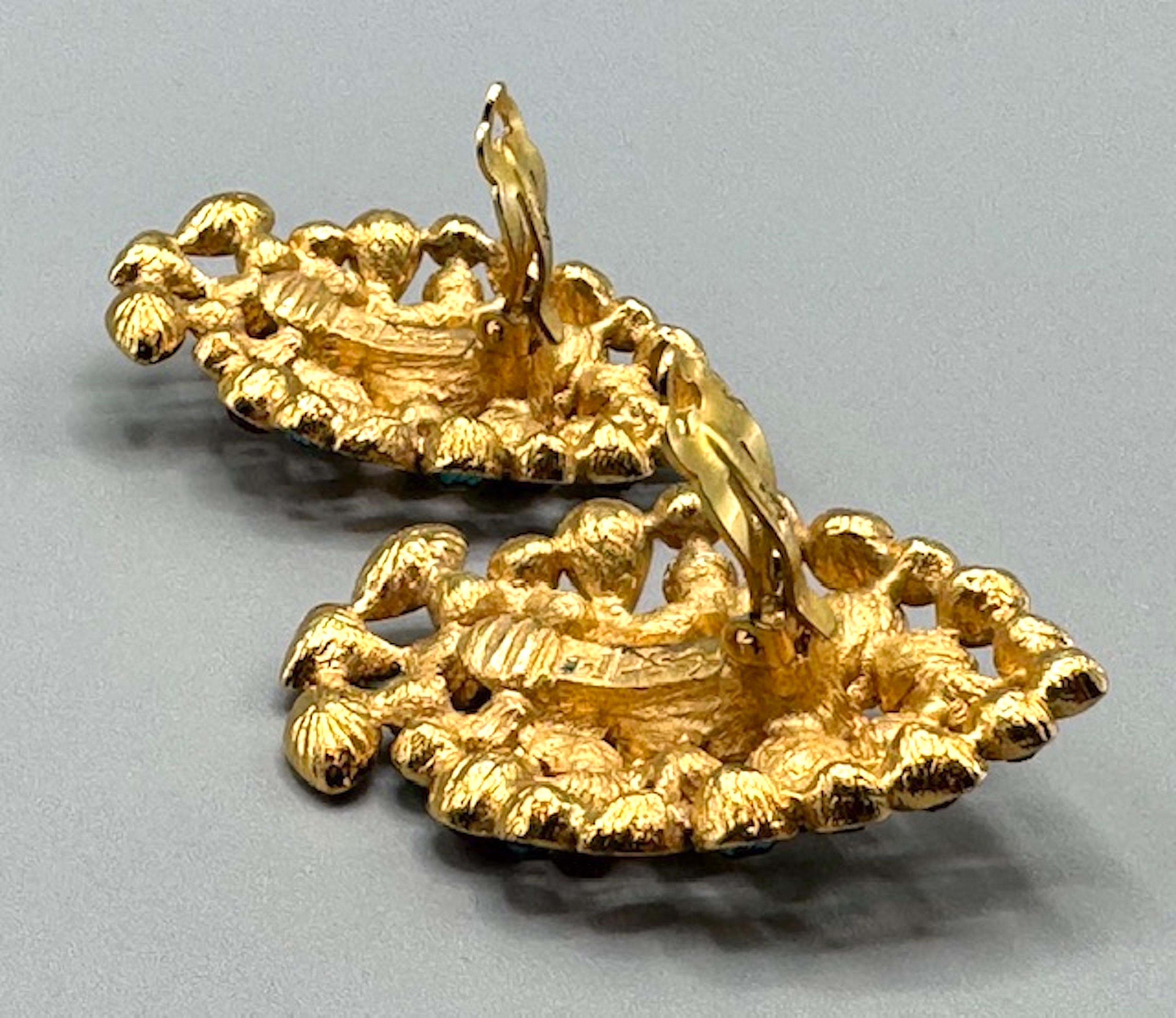 Yves Saint Laurent by Robert Goossens 1980s Gold & Rhinestone Large Earrings 1