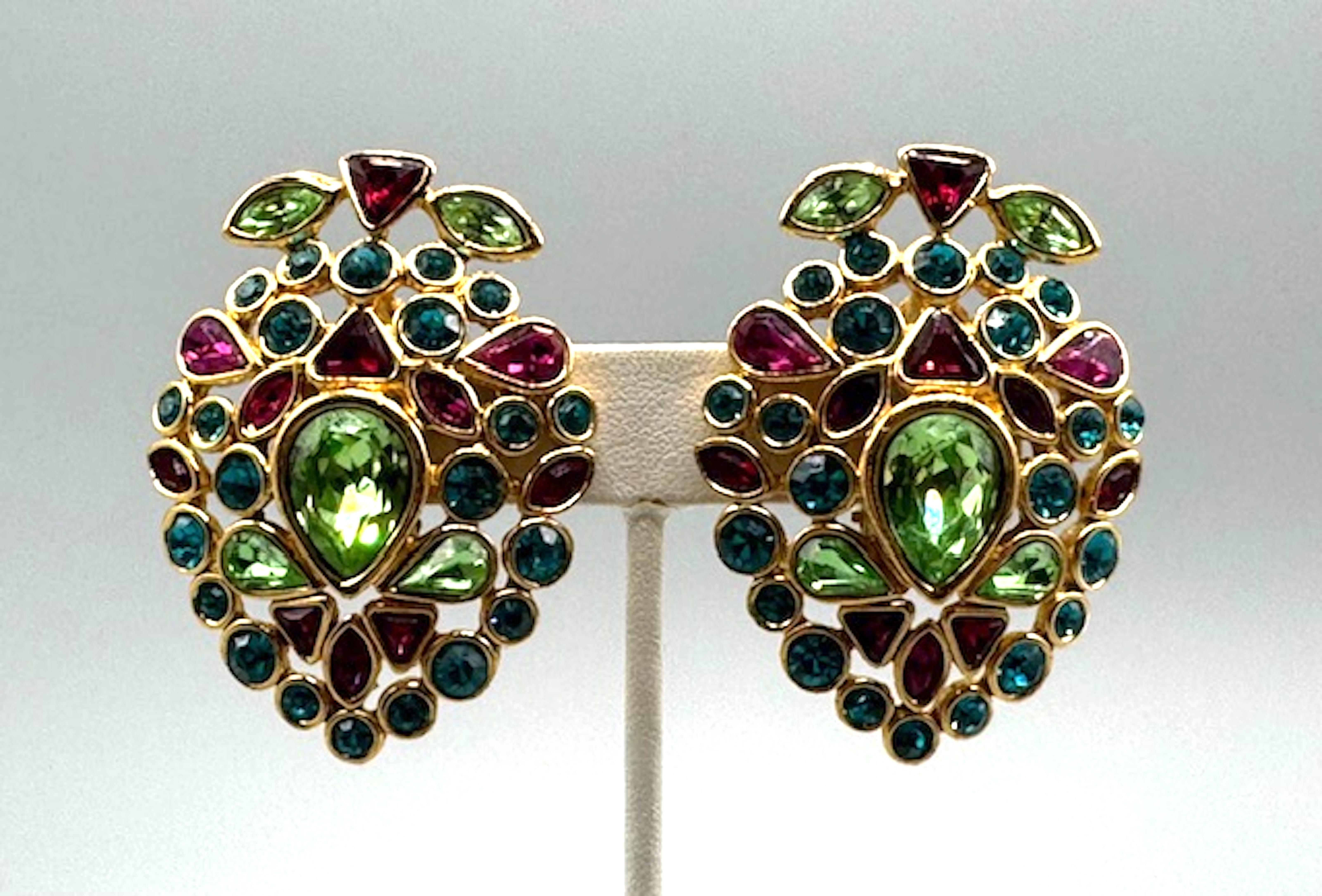 Yves Saint Laurent by Robert Goossens 1980s Gold & Rhinestone Large Earrings 2