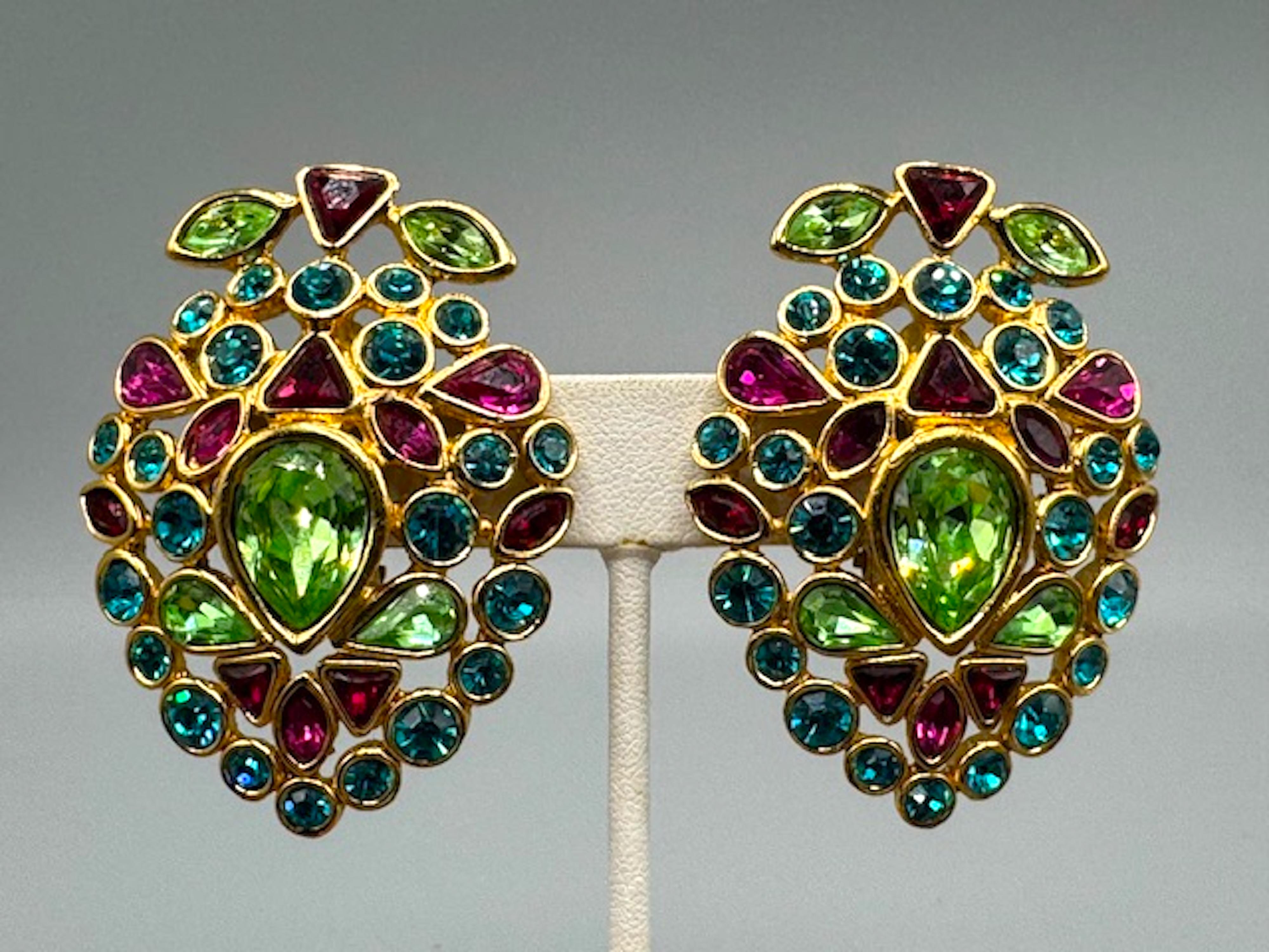 Yves Saint Laurent by Robert Goossens 1980s Gold & Rhinestone Large Earrings 3
