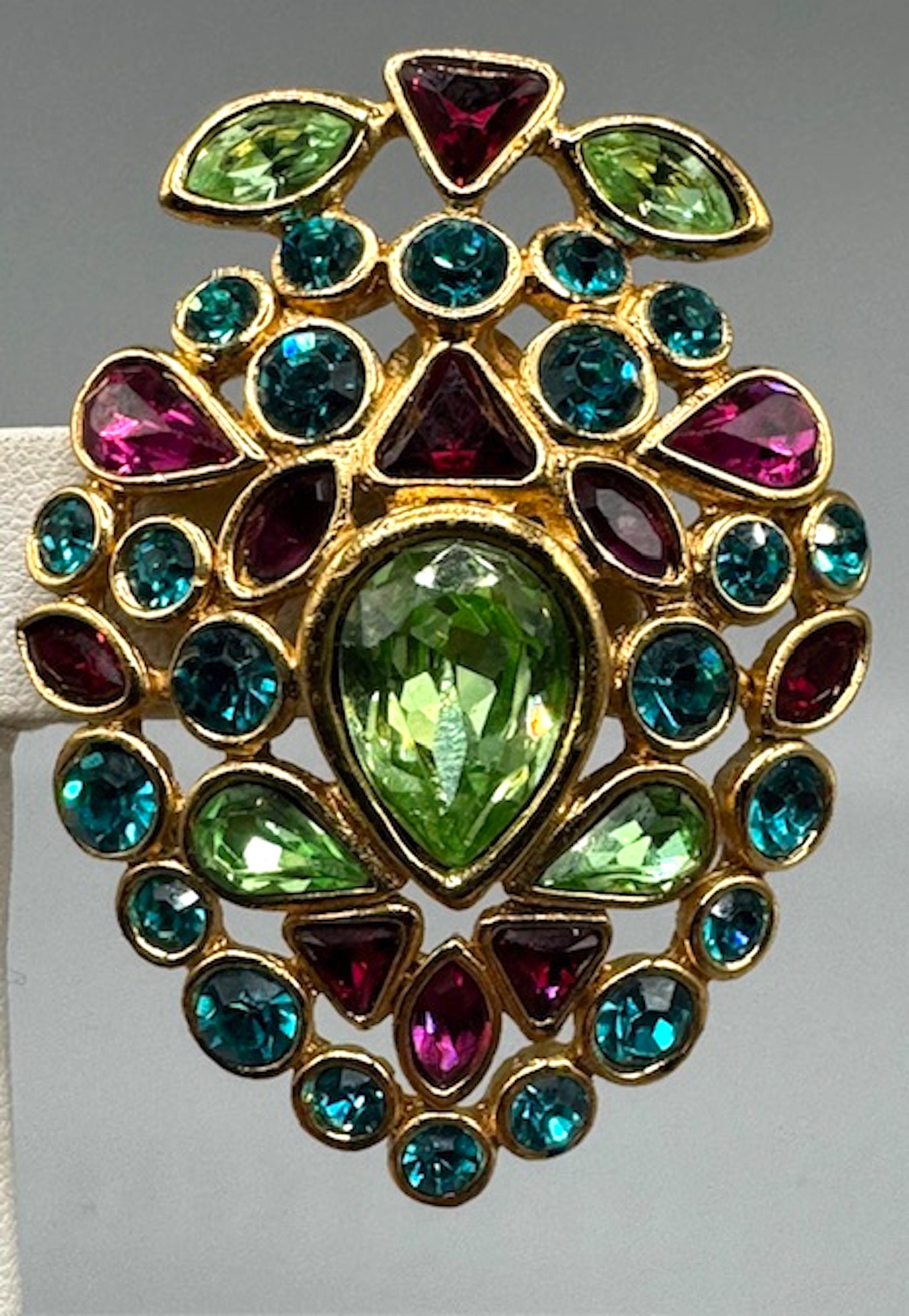 Yves Saint Laurent by Robert Goossens 1980s Gold & Rhinestone Large Earrings 4