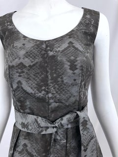 Yves Saint Laurent for Yves Saint Laurent by Stefano Pilati Sz 8 / 10 Grey Snake Skin Print Silk Dress