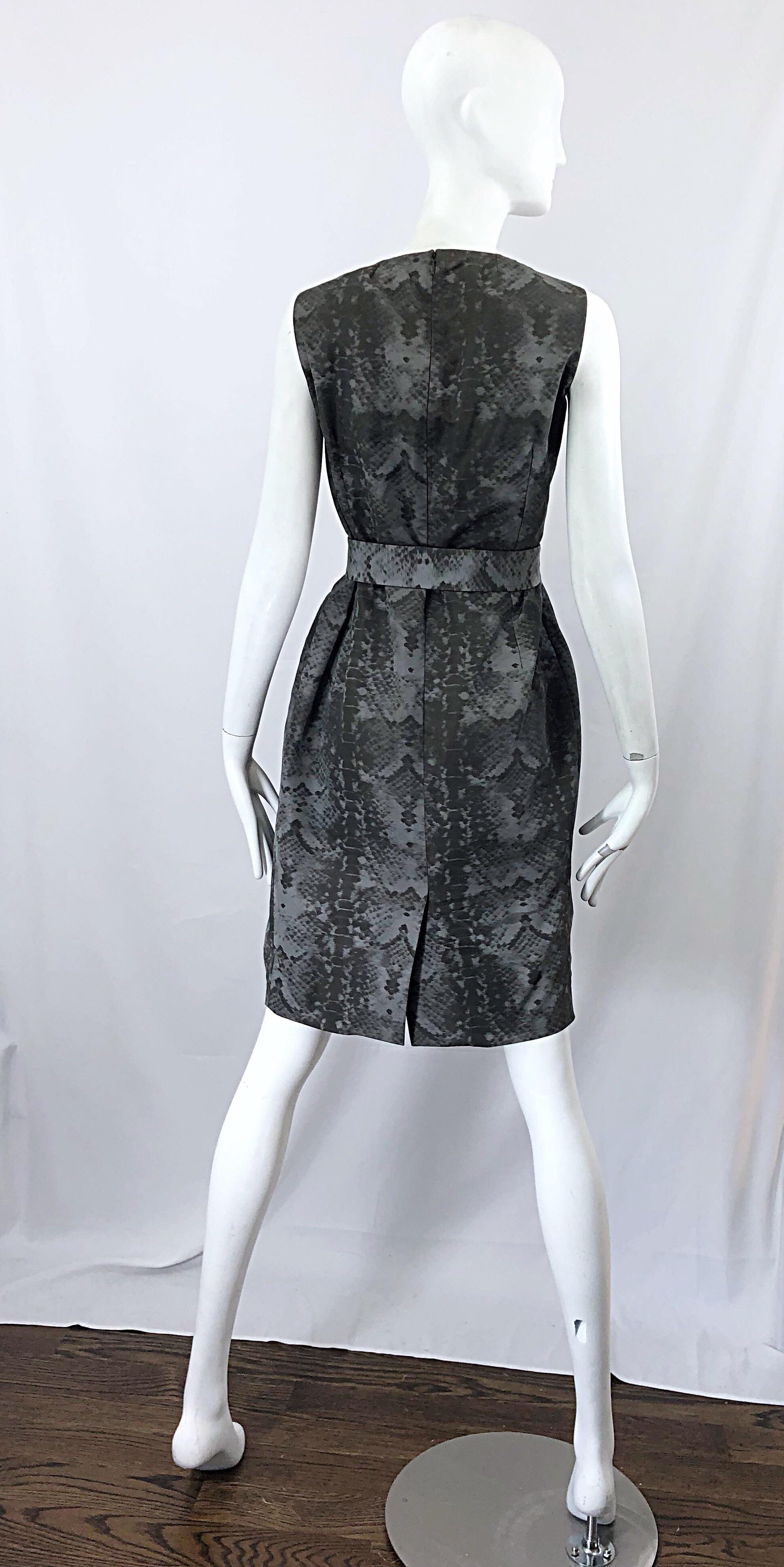 Black Yves Saint Laurent by Stefano Pilati Sz 8 / 10 Grey Snake Skin Print Silk Dress For Sale