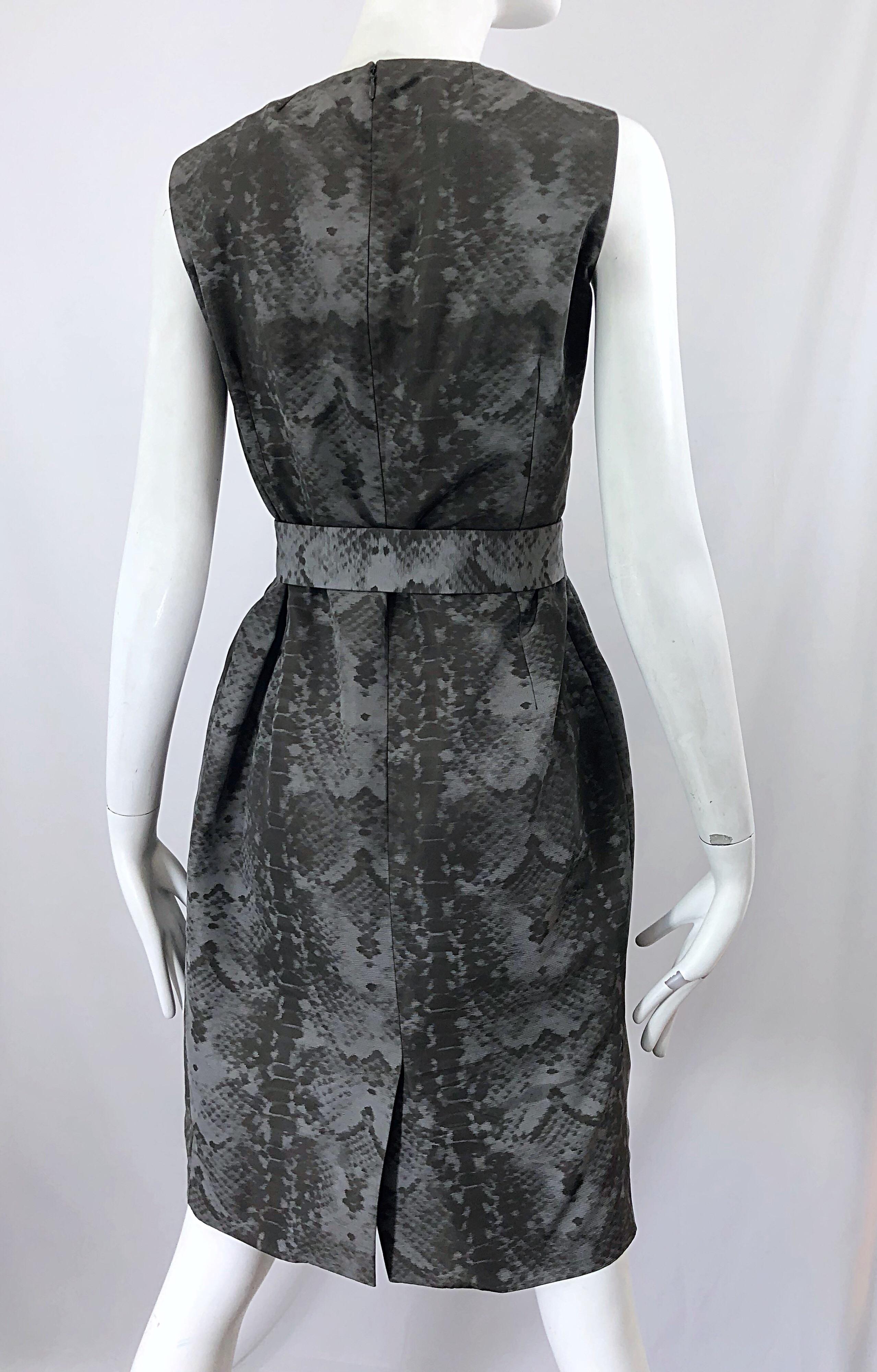 Women's Yves Saint Laurent by Stefano Pilati Sz 8 / 10 Grey Snake Skin Print Silk Dress For Sale