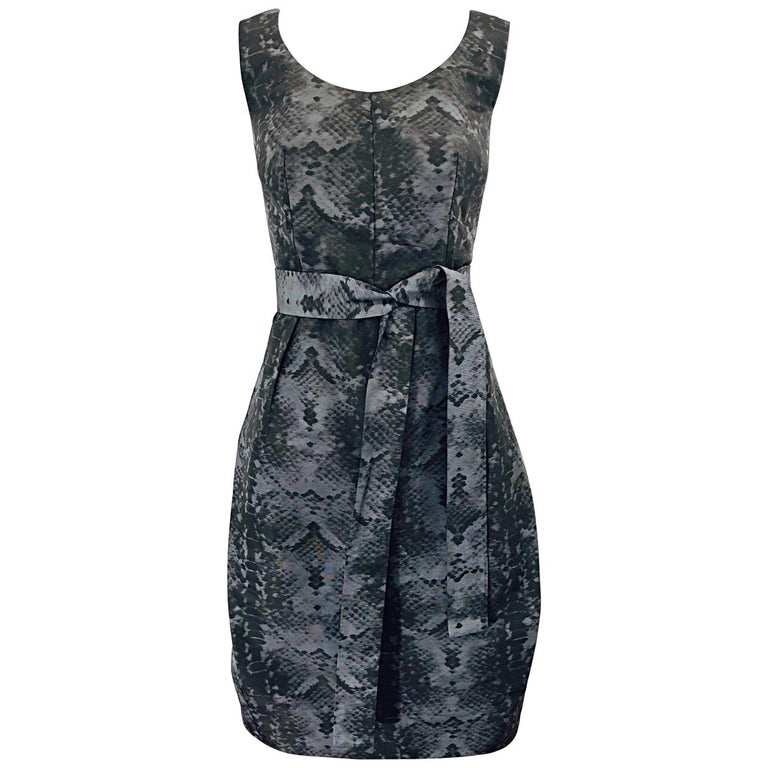 Yves Saint Laurent by Stefano Pilati Sz 8 / 10 Grey Snake Skin Print Silk  Dress For Sale at 1stDibs