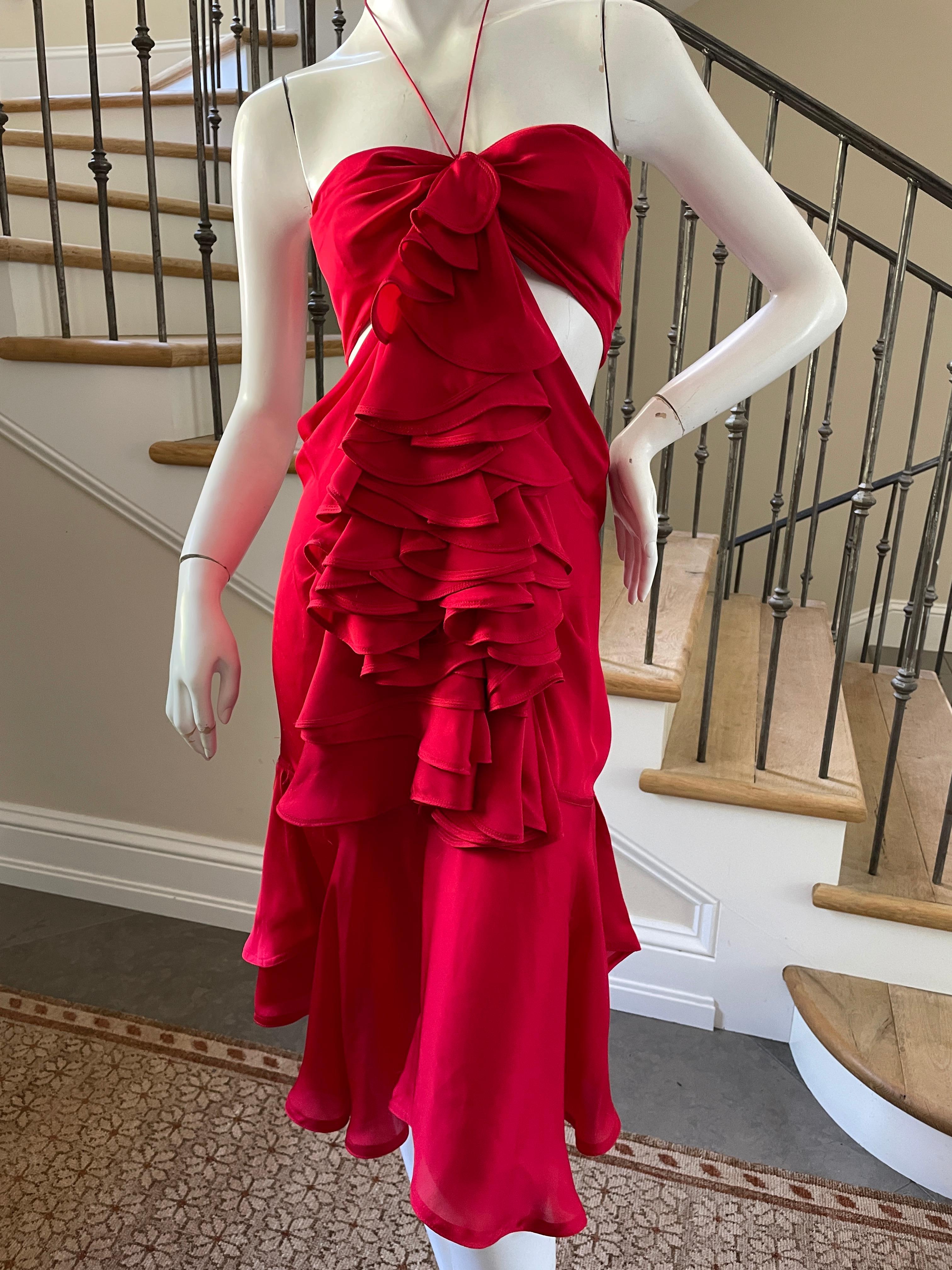Yves Saint Laurent by Tom Ford 2003 Ruffled Red Silk Dress  For Sale 7