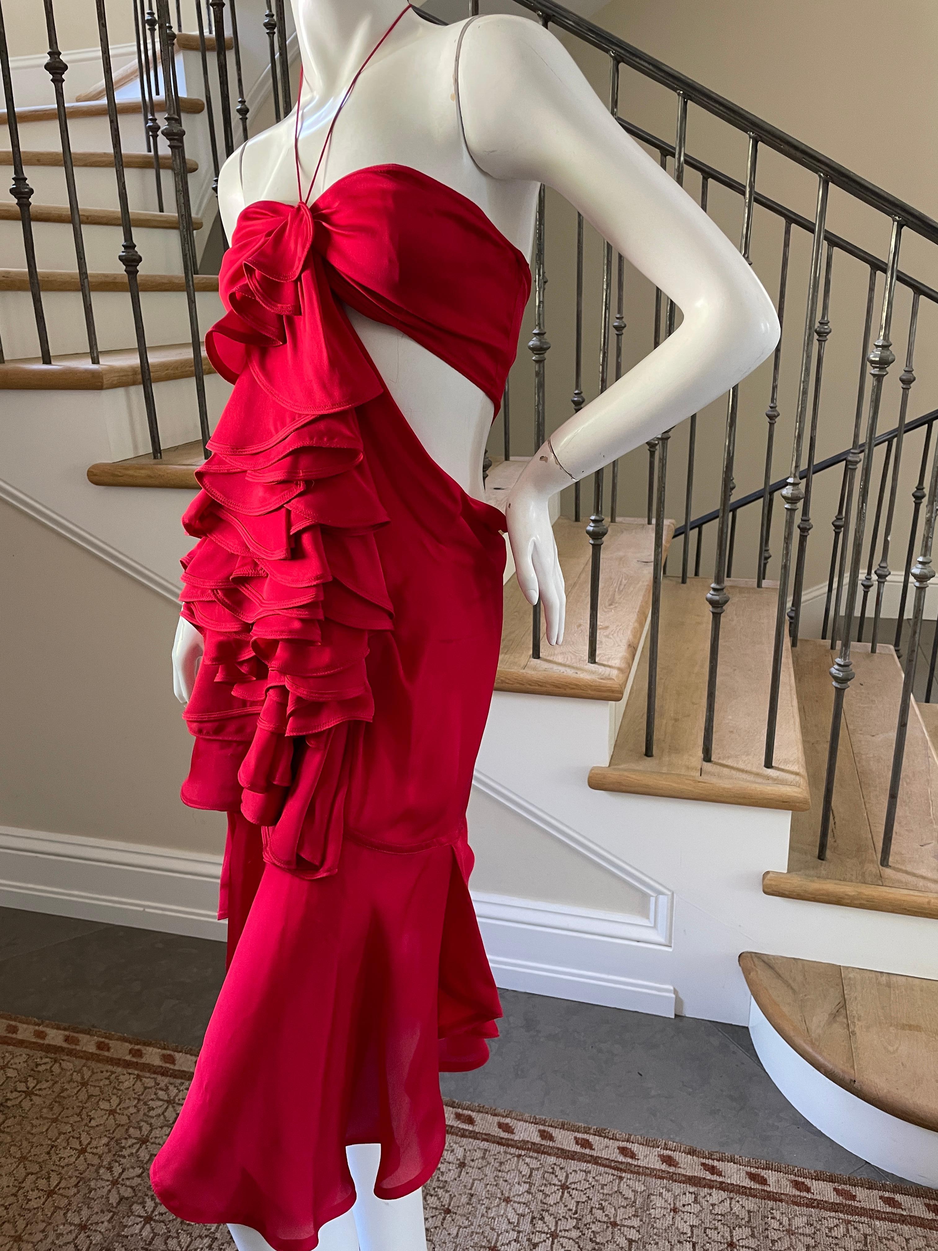 Yves Saint Laurent by Tom Ford 2003 Ruffled Red Silk Dress  For Sale 8