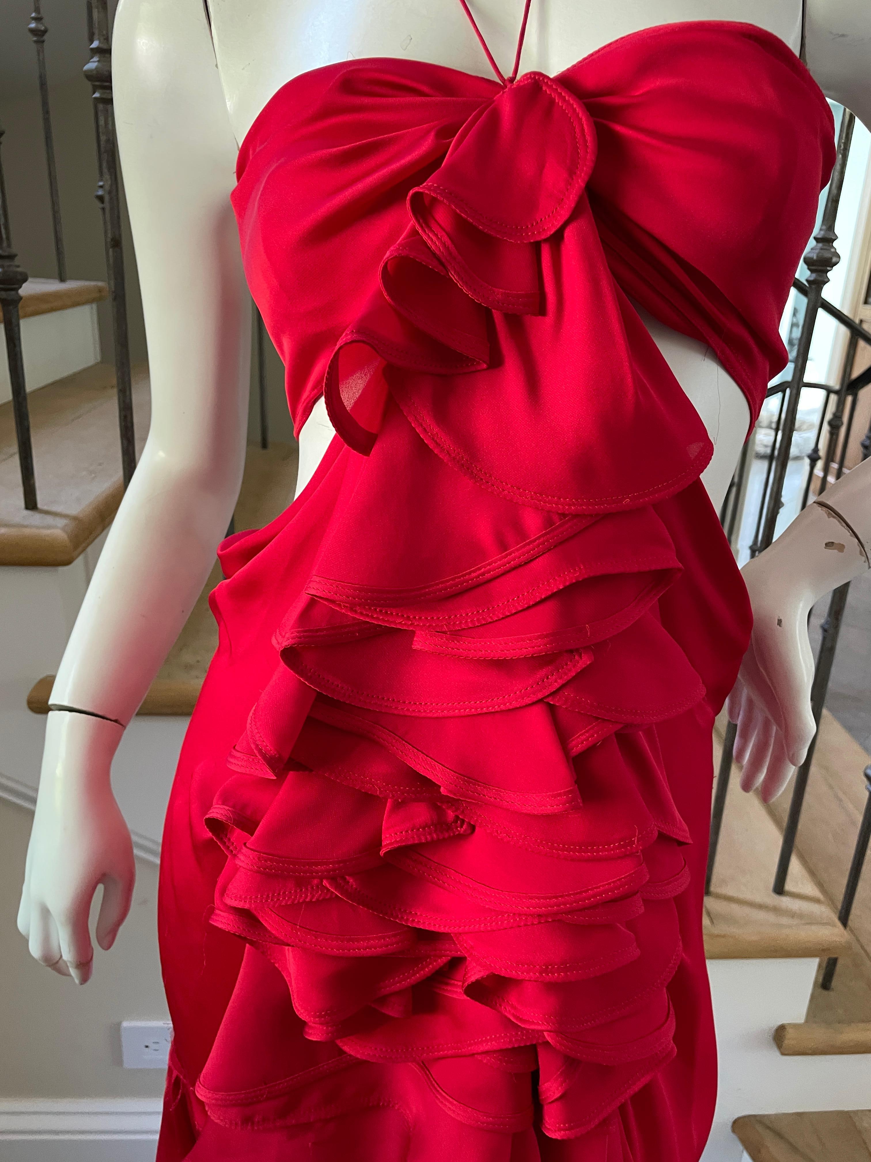 Yves Saint Laurent by Tom Ford 2003 Ruffled Red Silk Dress  8