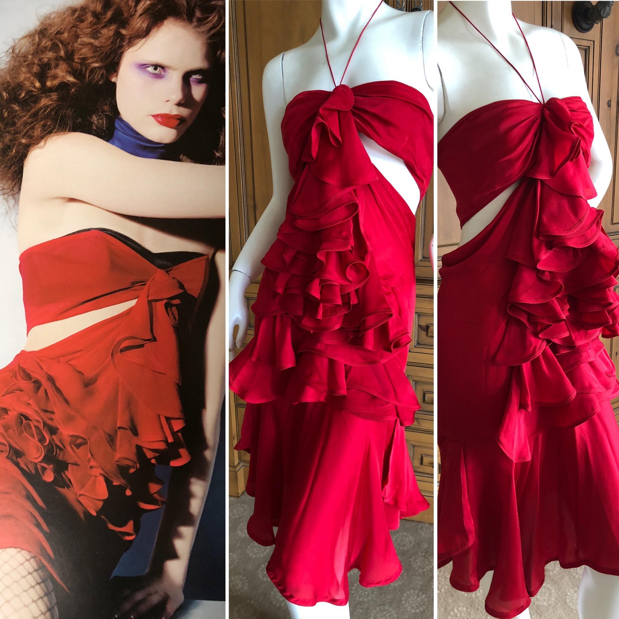Women's Yves Saint Laurent by Tom Ford 2003 Ruffled Red Silk Dress  For Sale