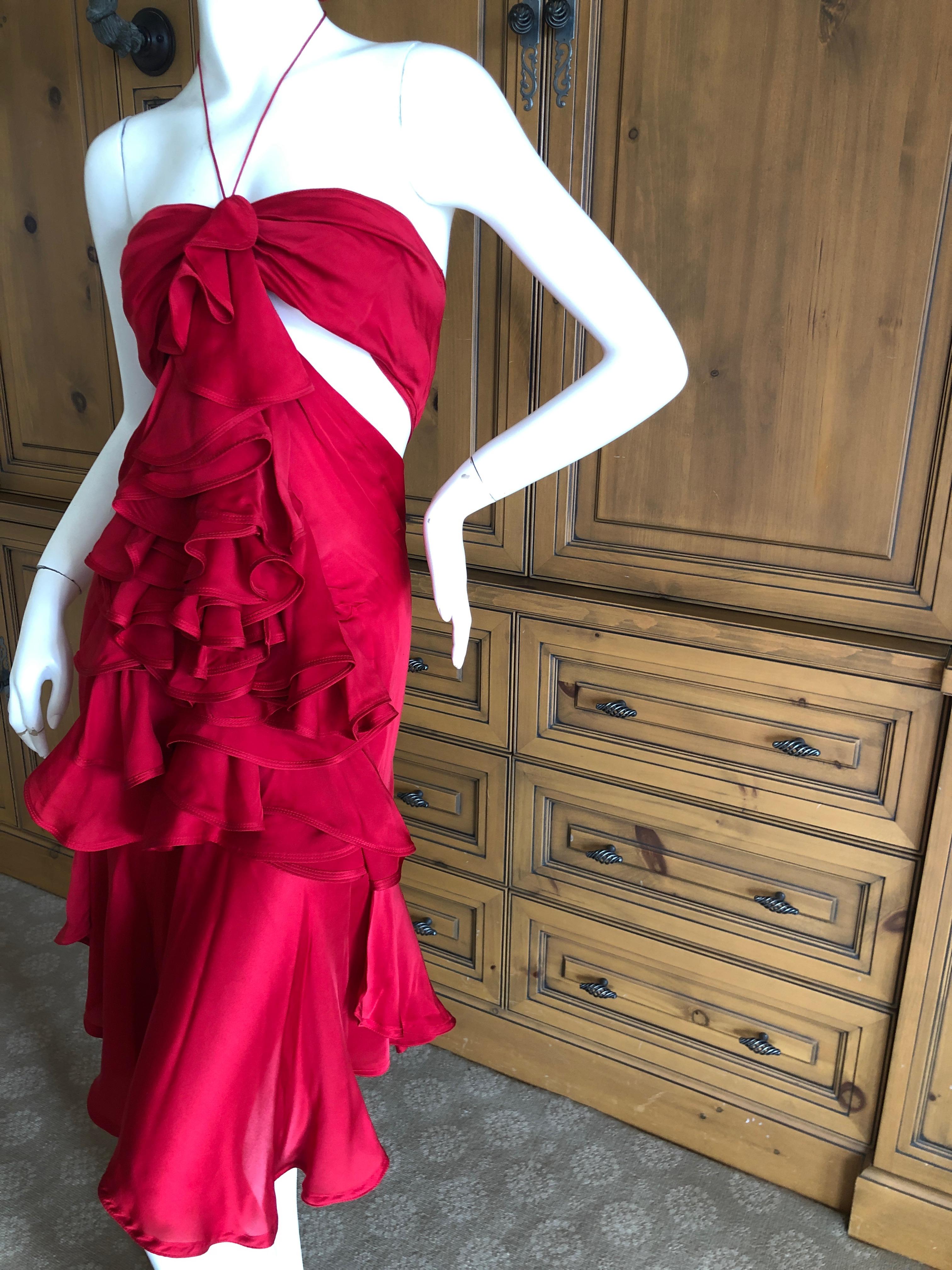Yves Saint Laurent by Tom Ford 2003 Ruffled Red Silk Dress  For Sale 4