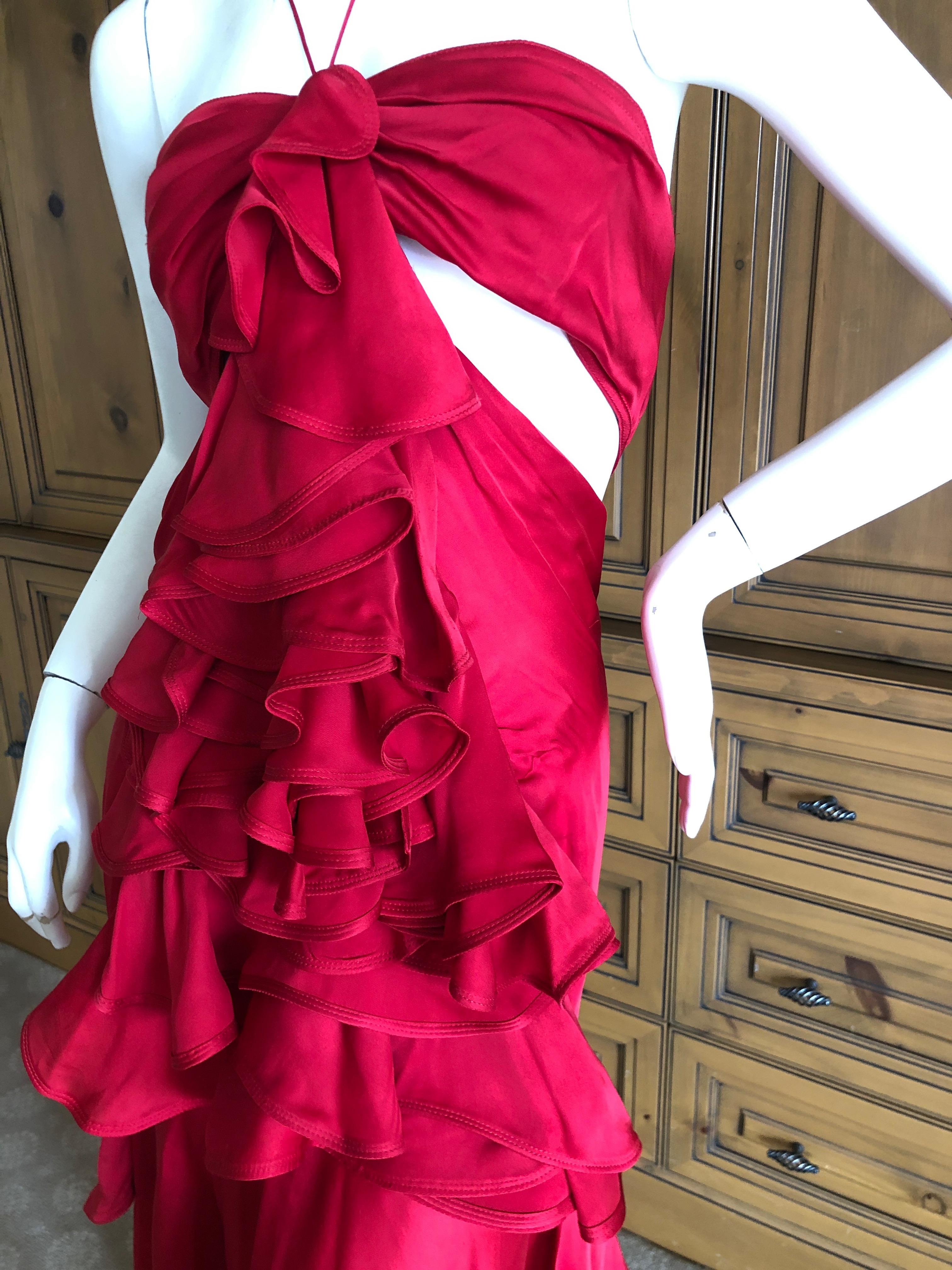 Yves Saint Laurent by Tom Ford 2003 Ruffled Red Silk Dress  4