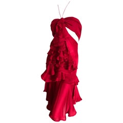 Yves Saint Laurent by Tom Ford 2003 Ruffled Red Silk Dress 