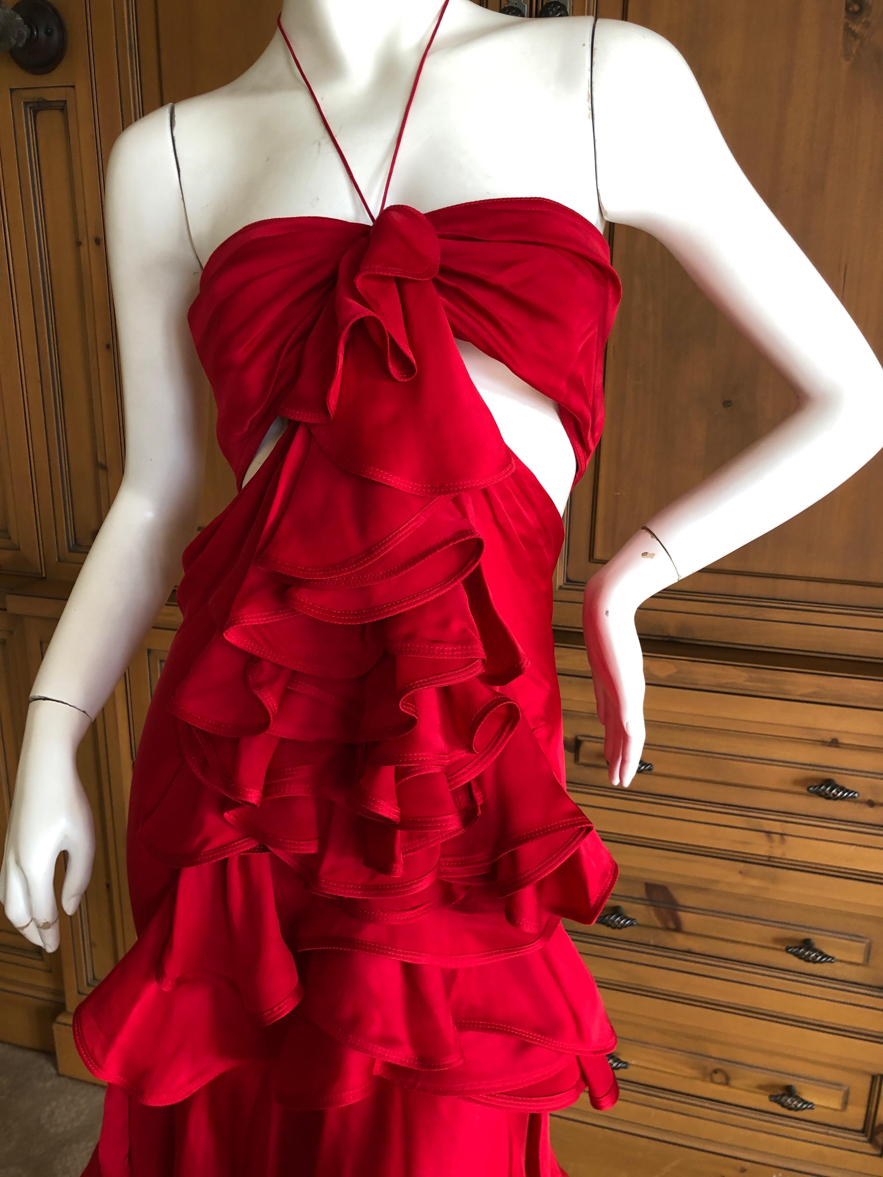 Yves Saint Laurent by Tom Ford 2003 Ruffled Red Silk Dress Size 40 In Excellent Condition For Sale In Cloverdale, CA