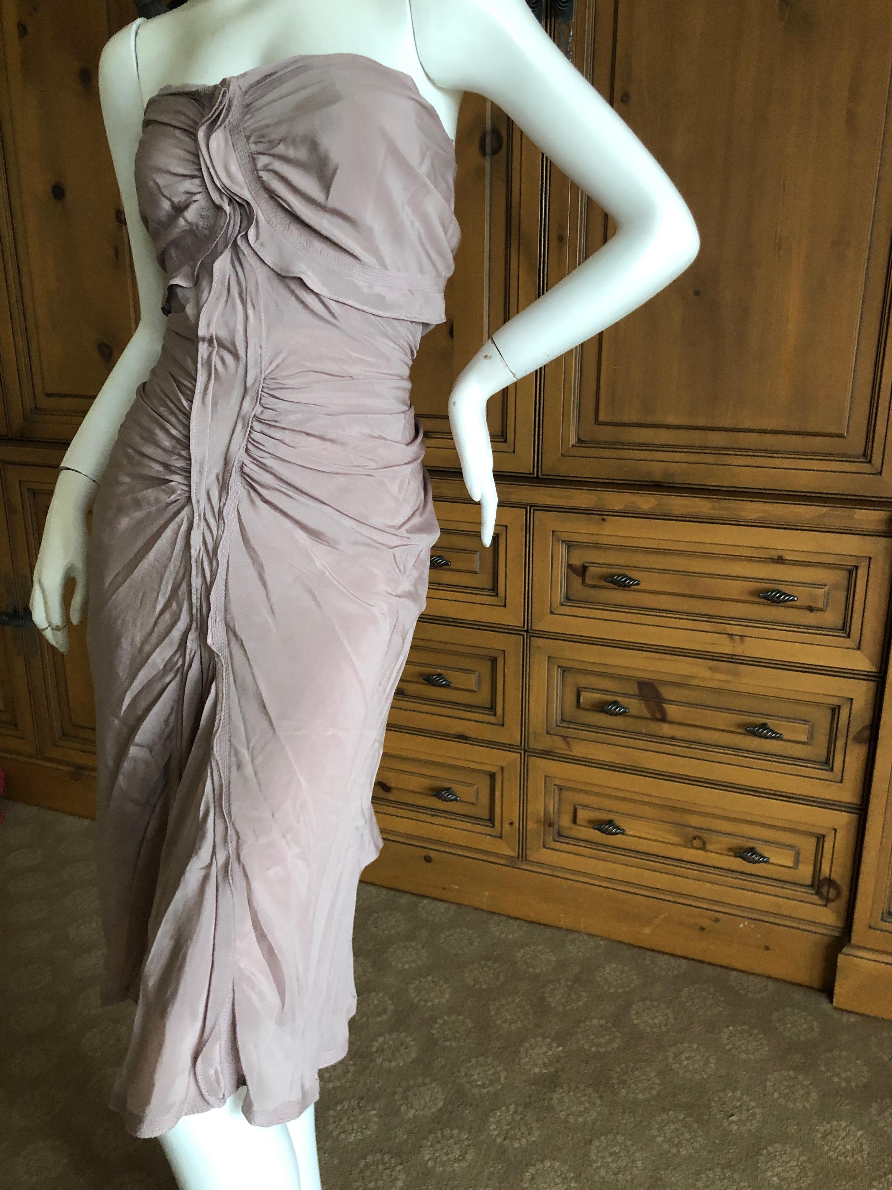 Gray Yves Saint Laurent by Tom Ford 2003 Ruffled Strapless Mauve Silk  Dress  For Sale