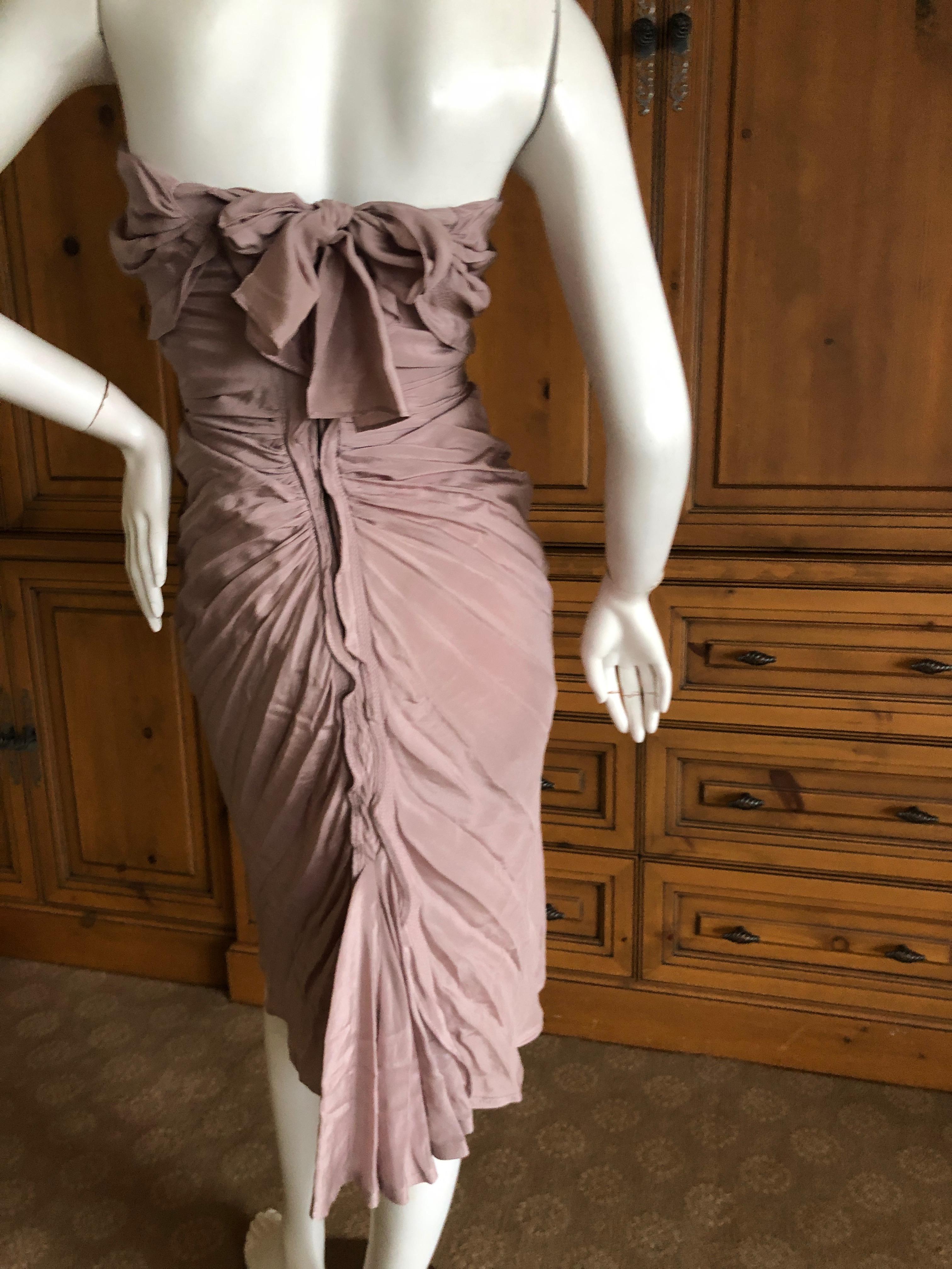 Yves Saint Laurent by Tom Ford 2003 Ruffled Strapless Mauve Silk  Dress  In Excellent Condition For Sale In Cloverdale, CA