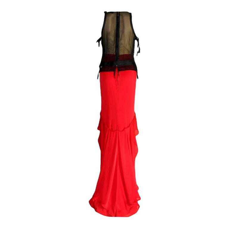Red Yves Saint Laurent by Tom Ford 2003 Silk Top Maxi Skirt Evening Ensemble Gown For Sale