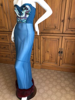 Yves Saint Laurent by Tom Ford Chinoiserie Mink Trim Two Piece Silk Dress,  2004