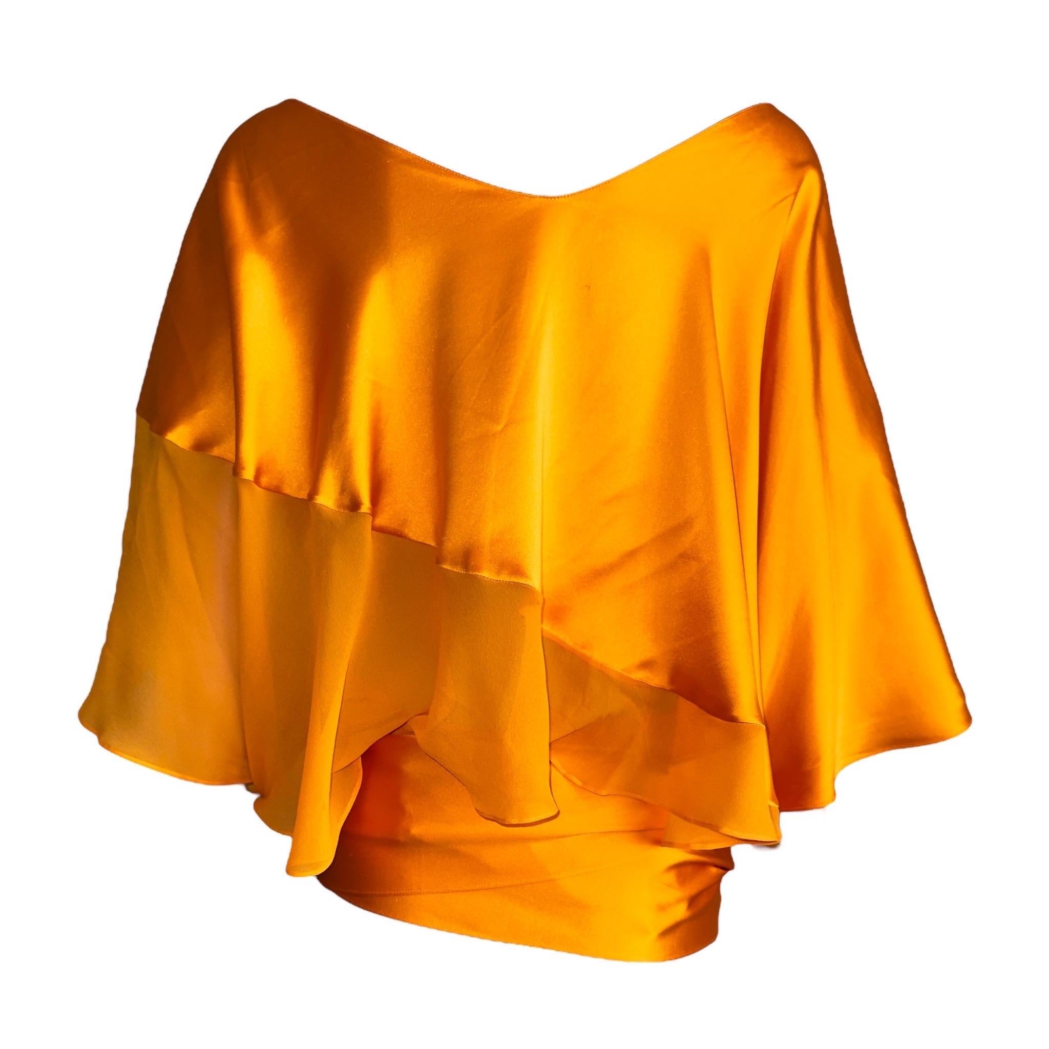 Yves Saint Laurent by Tom Ford 2004 Tangerine Chiffon Satin Silk Wrap Top 40 Naranja en venta