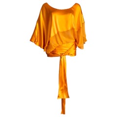 Yves Saint Laurent by Tom Ford 2004 Tangerine Chiffon Satin Silk Wrap Top 40