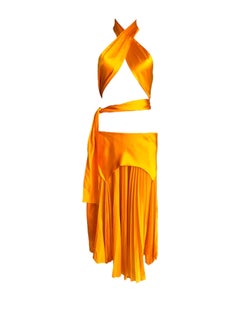 Yves Saint Laurent by Tom Ford 2004 Mandarina Falda Plisada Top Conjunto Cinturón/Bufanda