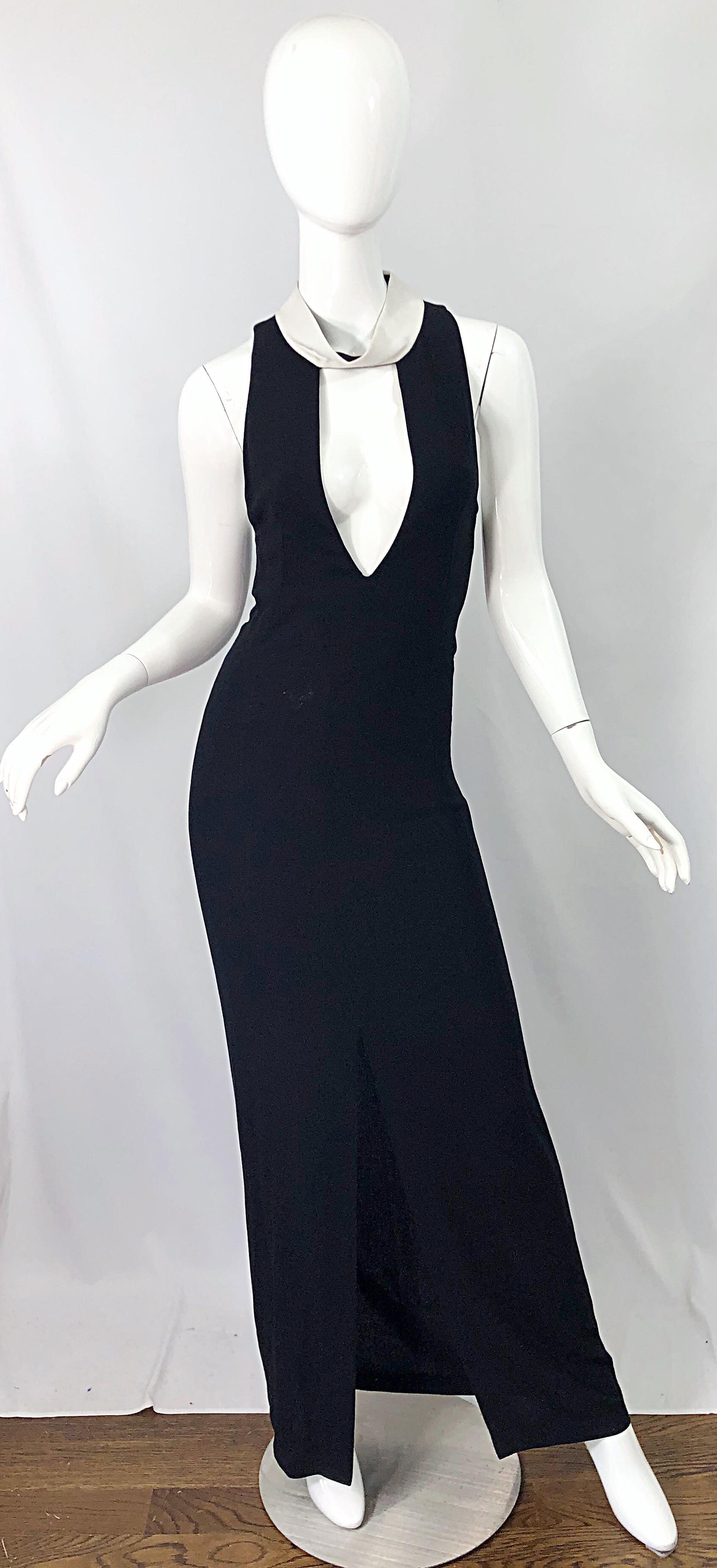 Yves Saint Laurent Tom Ford Black White Plunging Cleavage Cut Out Gown Dress For Sale 4