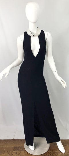Yves Saint Laurent Tom Ford Black White Plunging Cleavage Cut Out Gown Dress