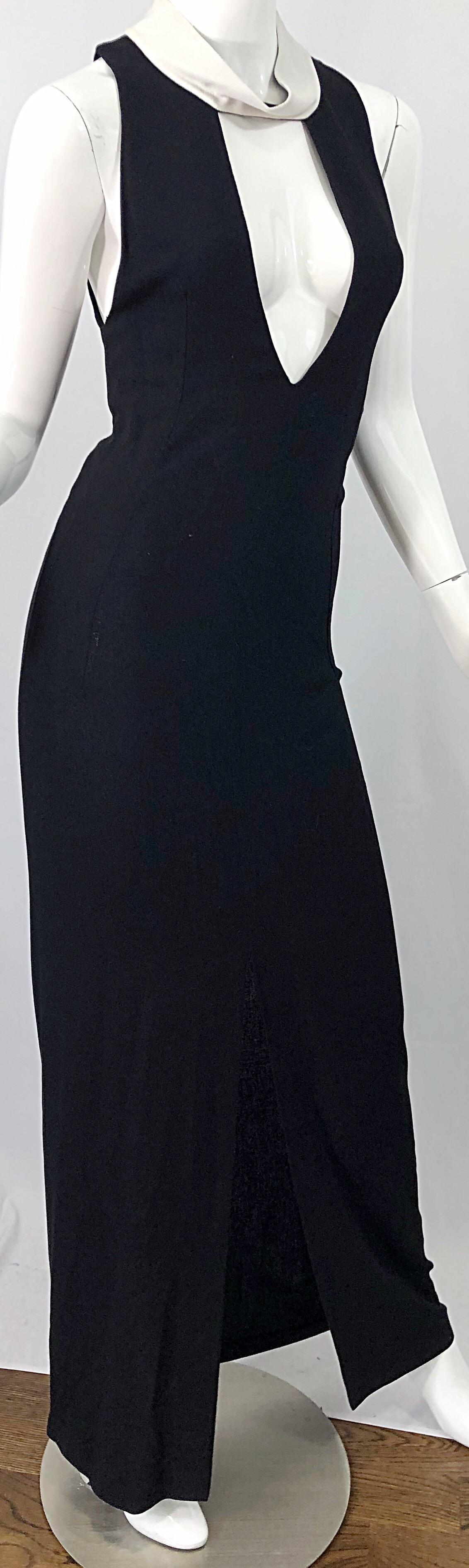 Yves Saint Laurent Tom Ford Black White Plunging Cleavage Cut Out Gown Dress In Excellent Condition For Sale In San Diego, CA