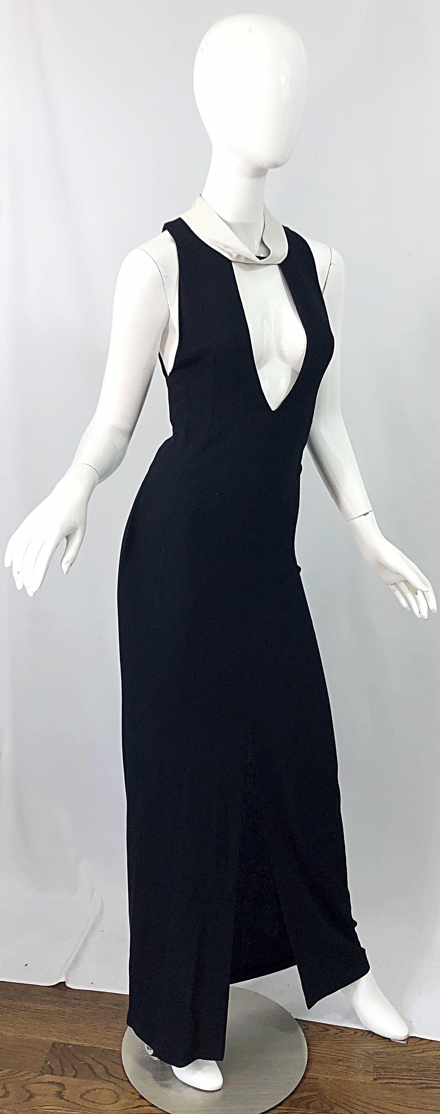 Yves Saint Laurent Tom Ford Black White Plunging Cleavage Cut Out Gown Dress For Sale 2