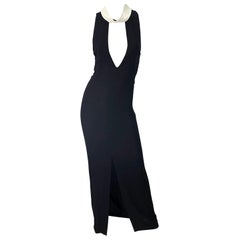 Yves Saint Laurent Tom Ford Black White Plunging Cleavage Cut Out Gown Dress