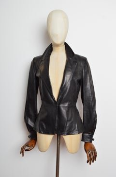 Yves Saint Laurent by Tom Ford Black Fitted Vintage Leather Blazer - Jacket
