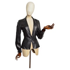 Yves Saint Laurent by Tom Ford Black Fitted Vintage Leather Blazer - Jacket