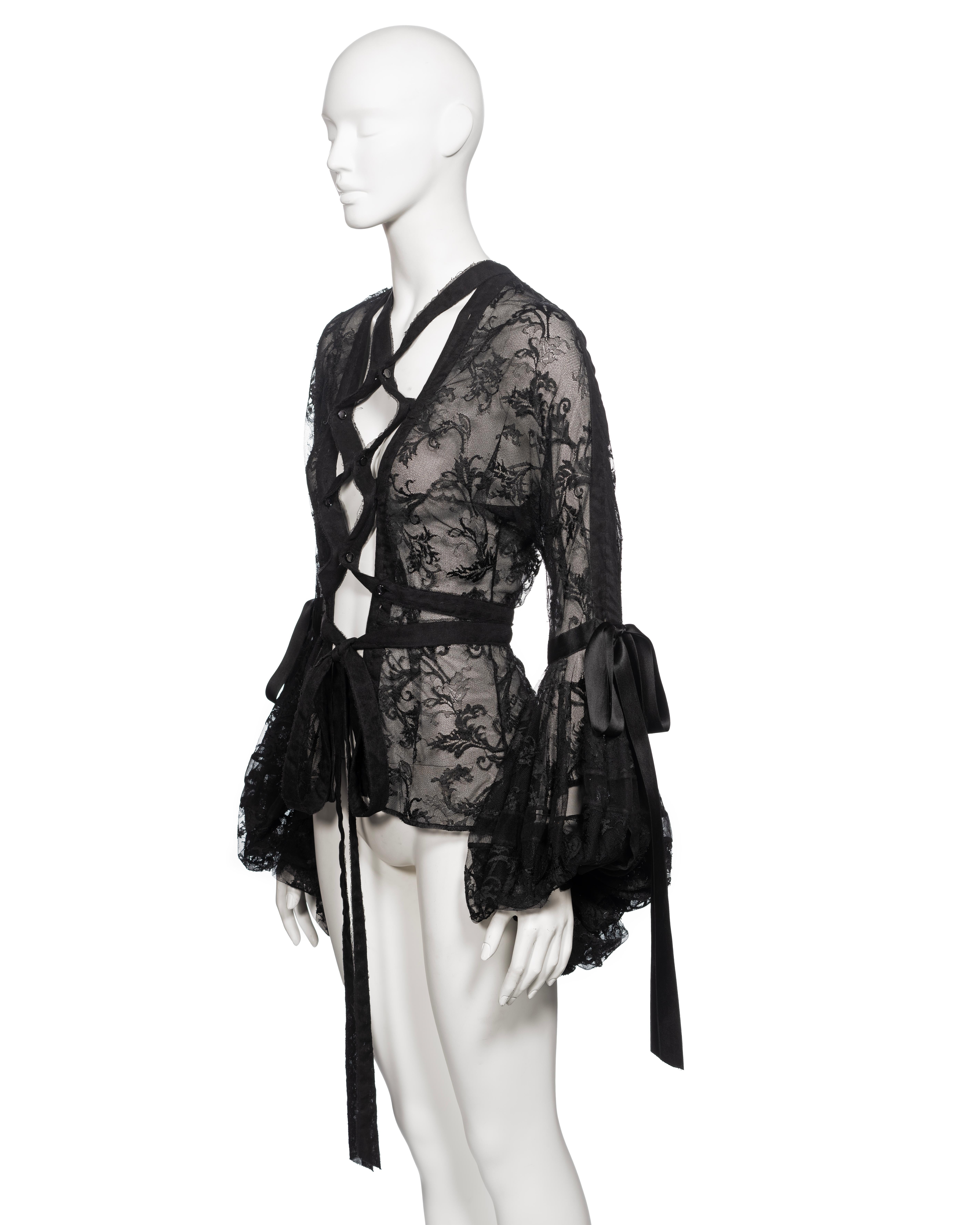 Yves Saint Laurent by Tom Ford Black Lace and Silk Ribbon Blouse, FW 2002 For Sale 6